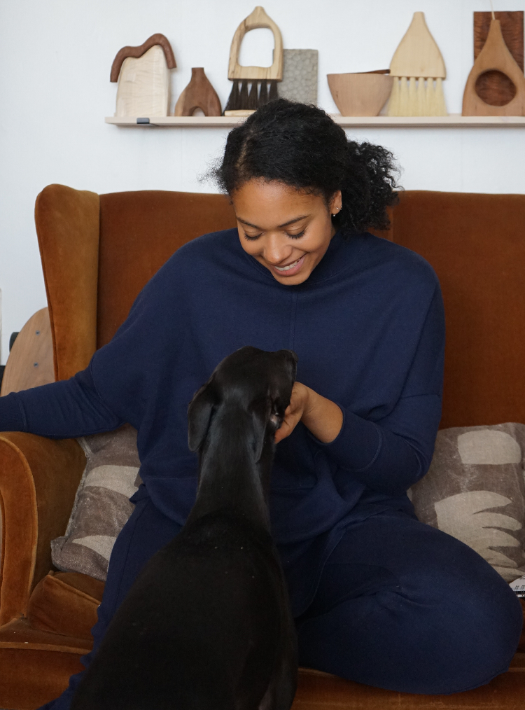 woman with her dog