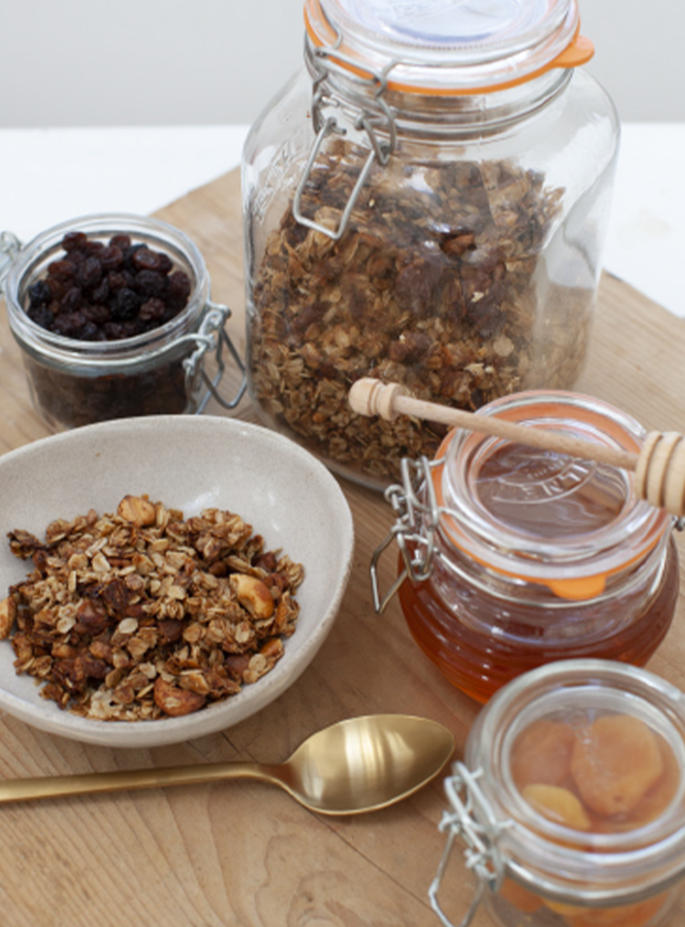 granola, dried fruit and honey