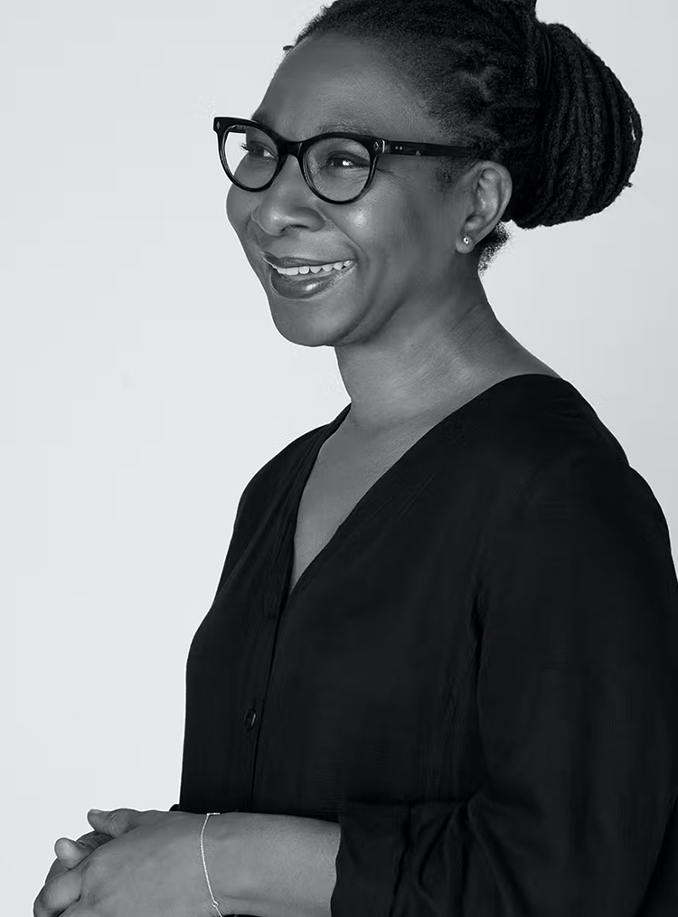 black and white image of a woman smiling