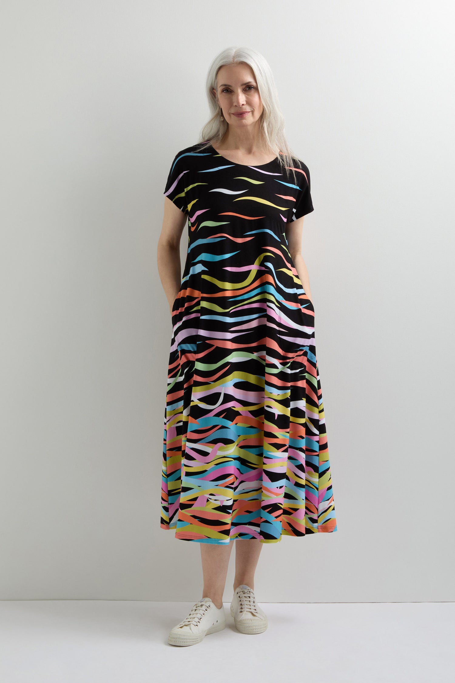 Streamer Print Jersey Dress