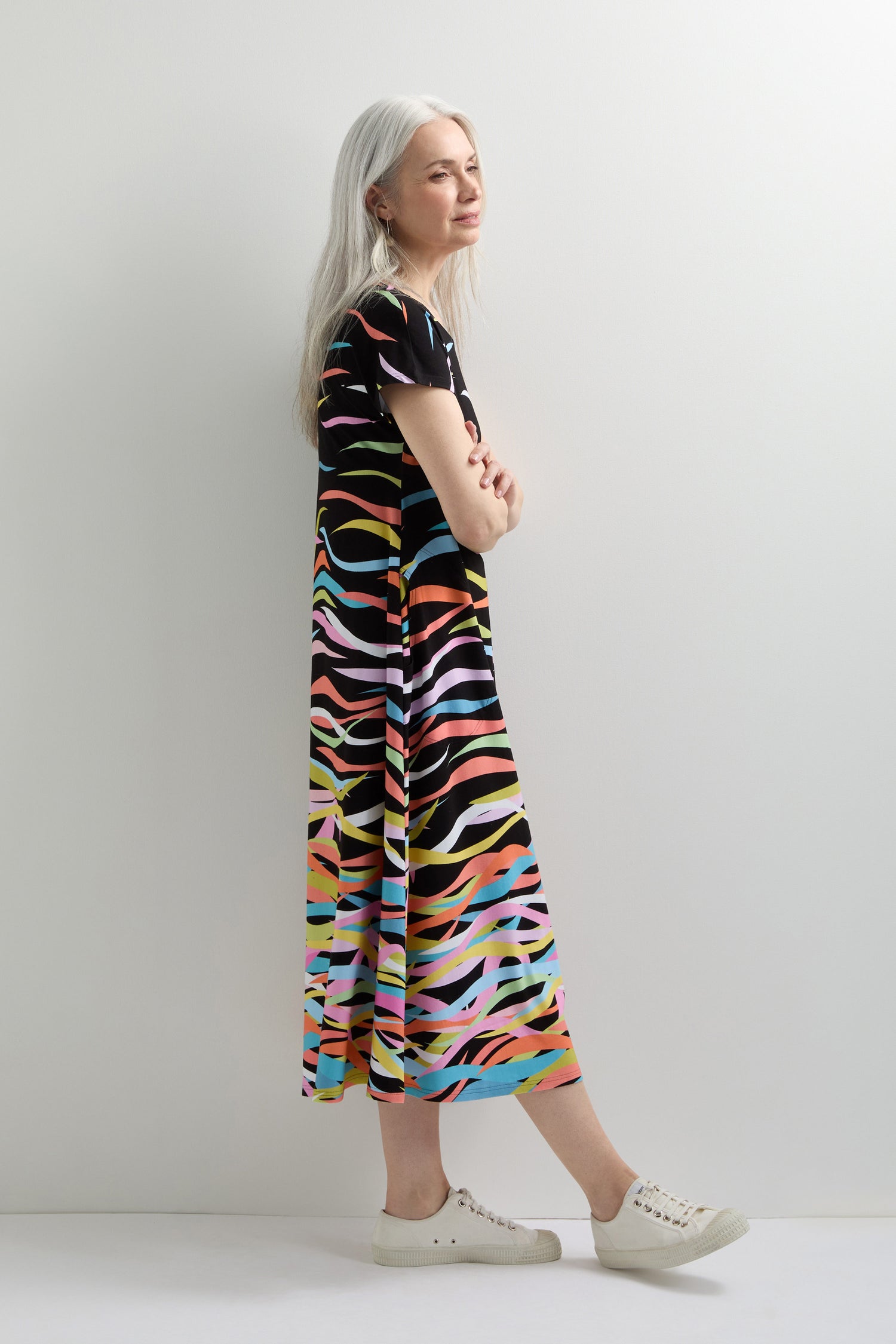 Streamer Print Jersey Dress