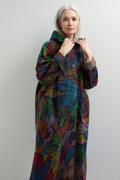 Abstract Leaf Print Coat