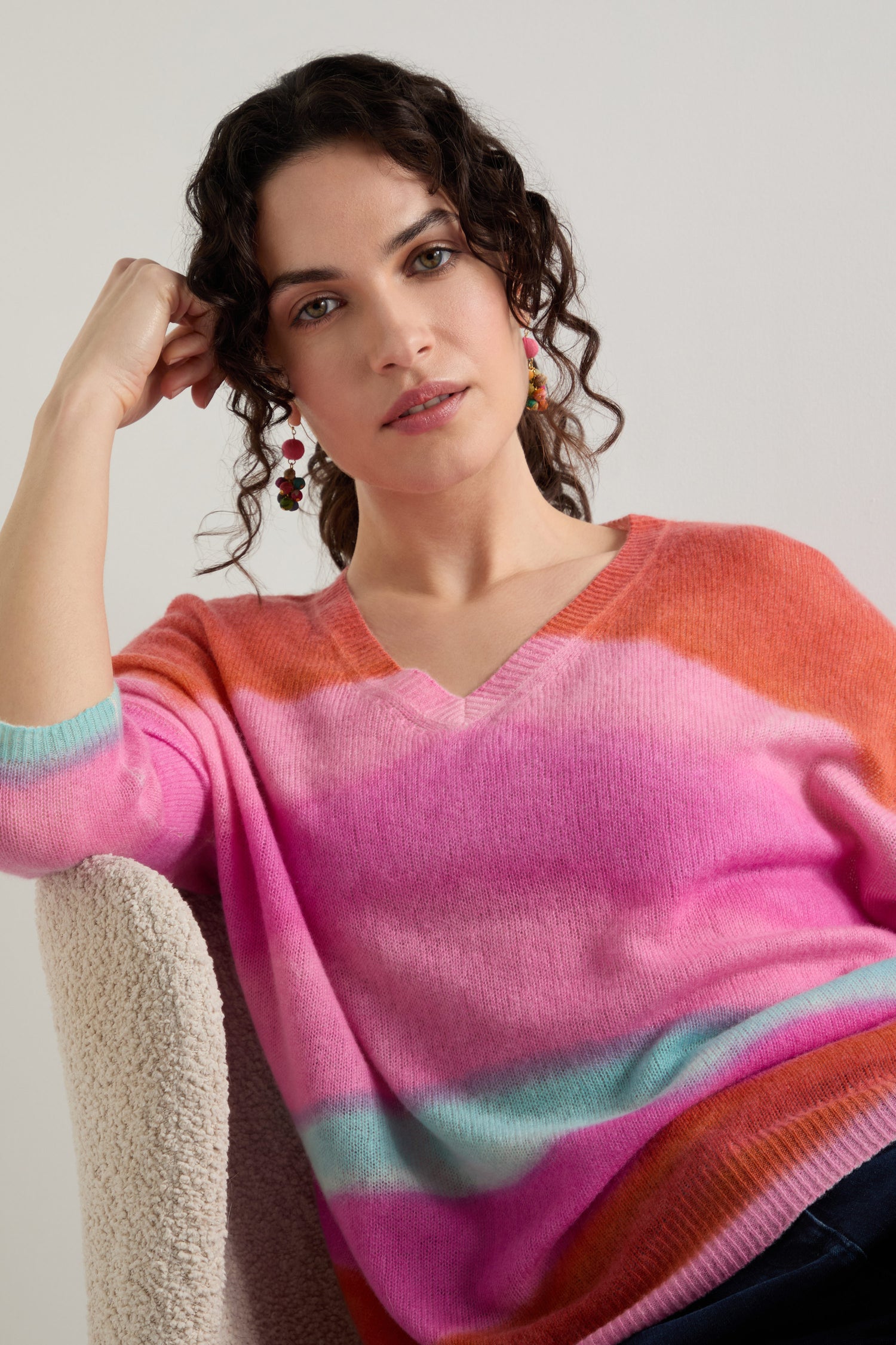 V Neck Stripe Cashmere Knit