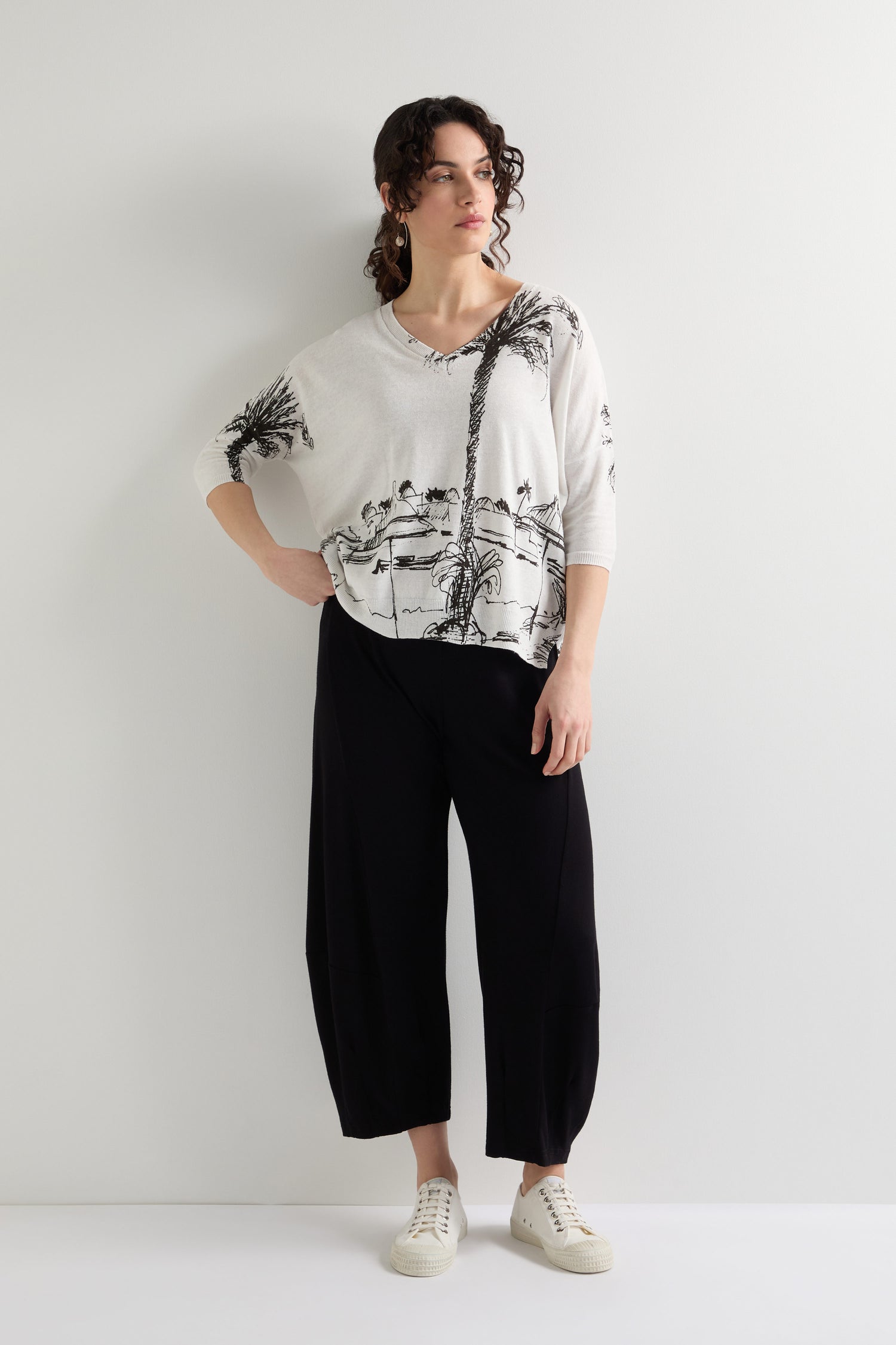 Village Print Boxy Linen Knit