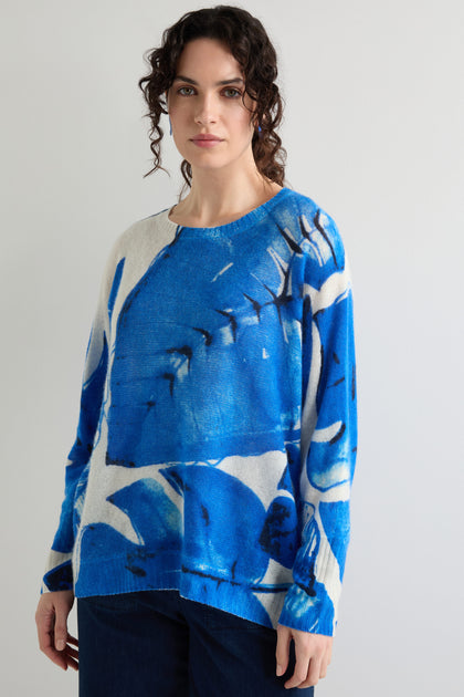 Round Neck Leaf Print Cashmere Knit