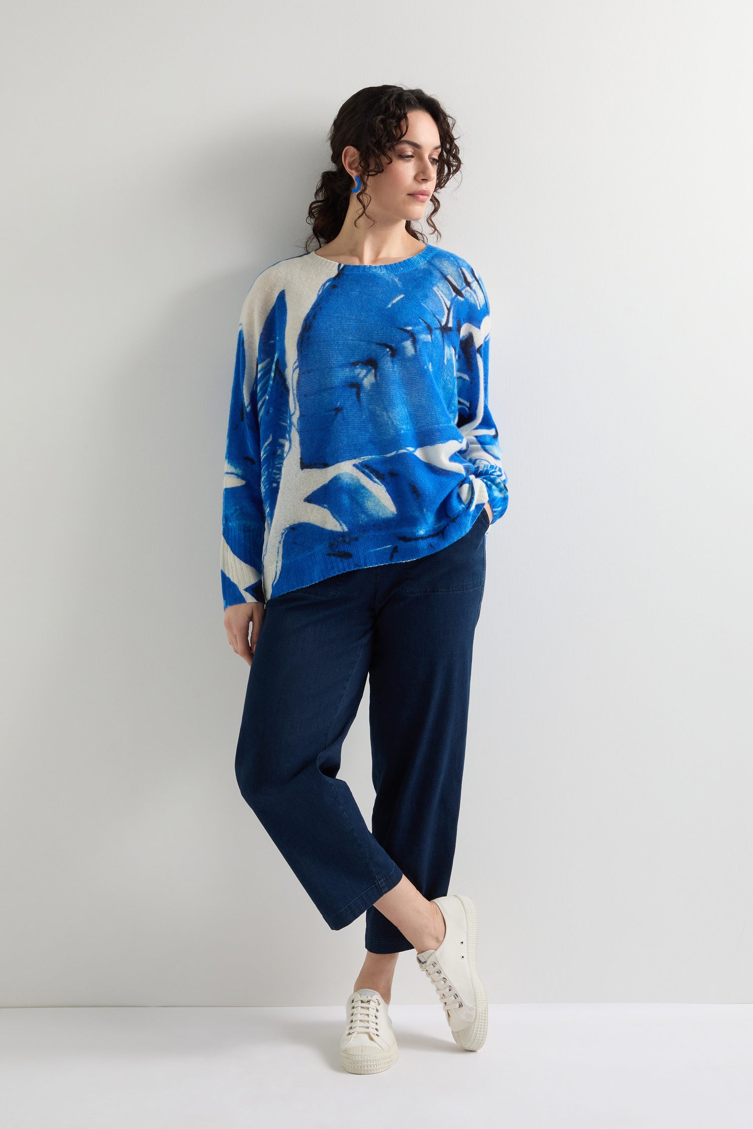 Round Neck Leaf Print Cashmere Knit