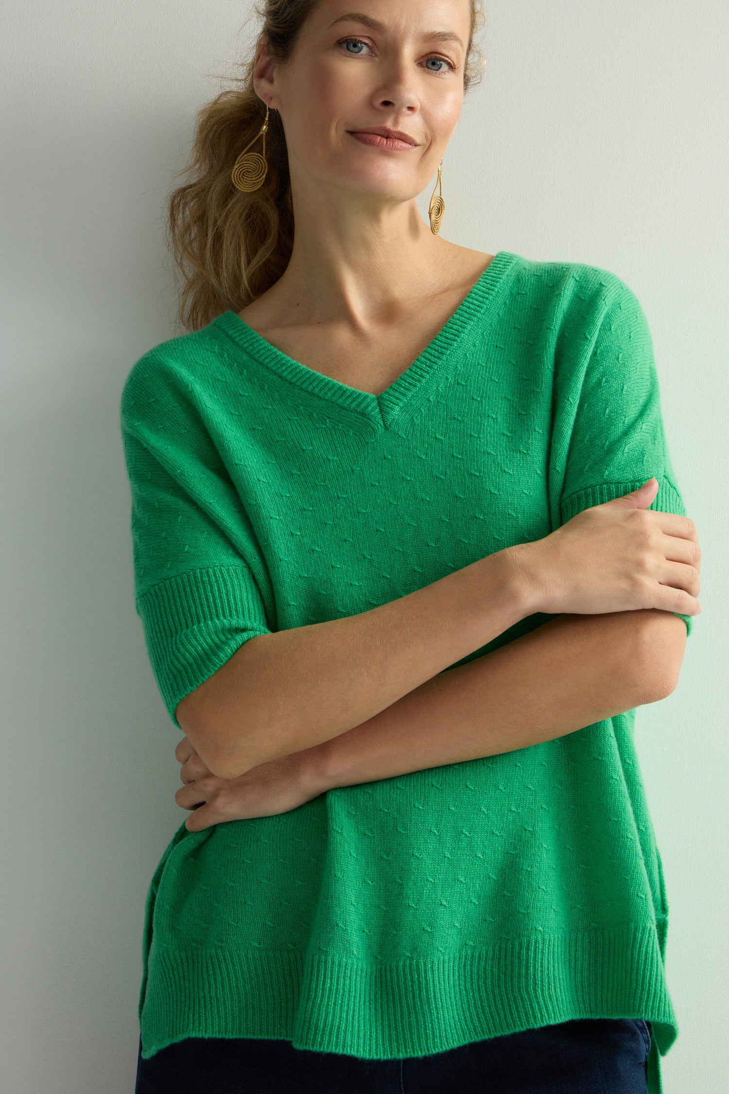 Merino V Neck Knot Stitch Jumper