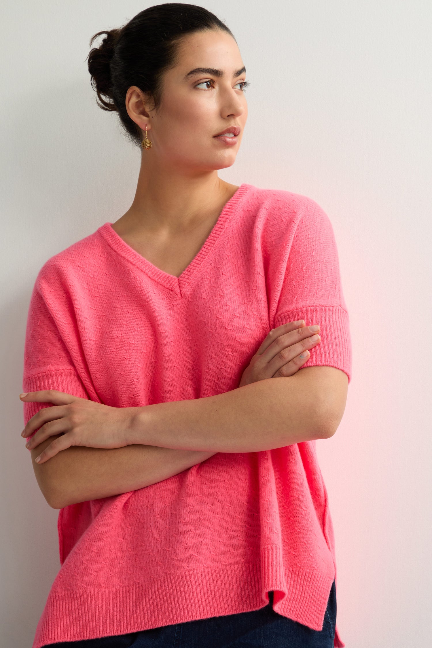 Merino Wool V Neck Knot Stitch Jumper