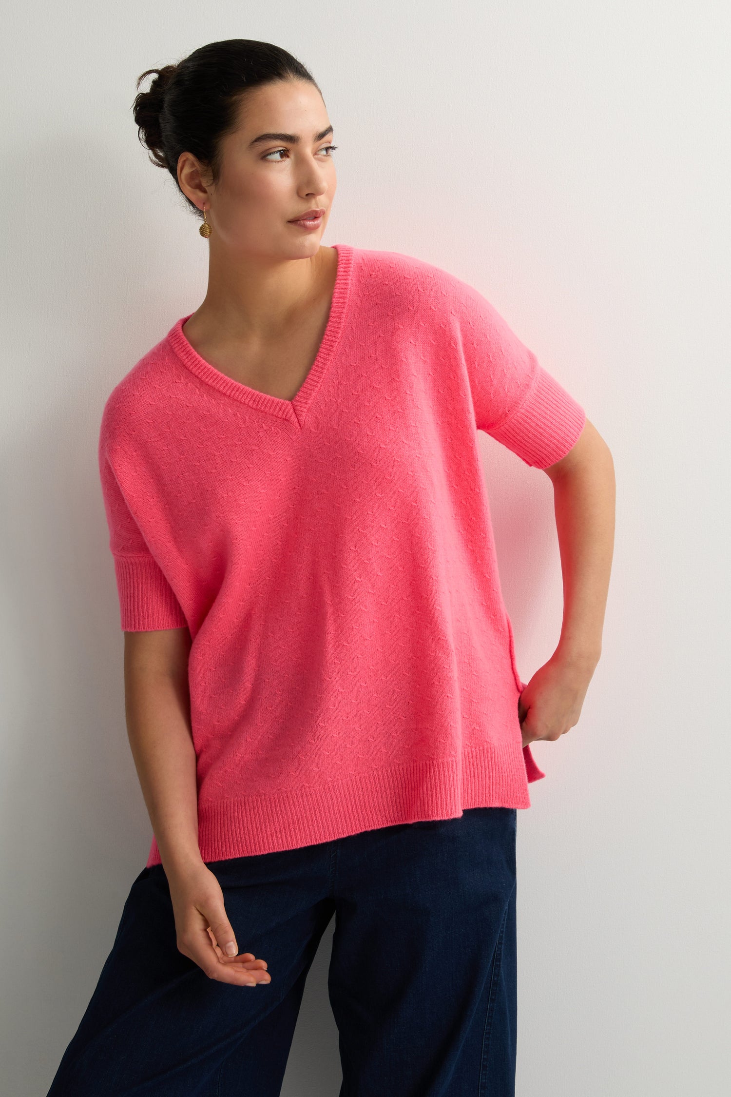 Merino Wool V Neck Knot Stitch Jumper