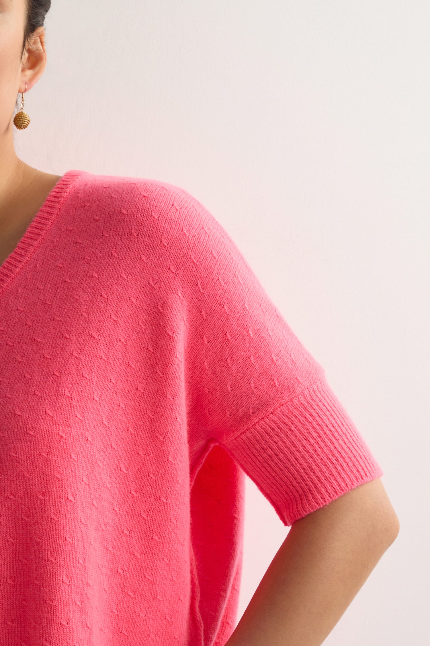 Merino Wool V Neck Knot Stitch Jumper