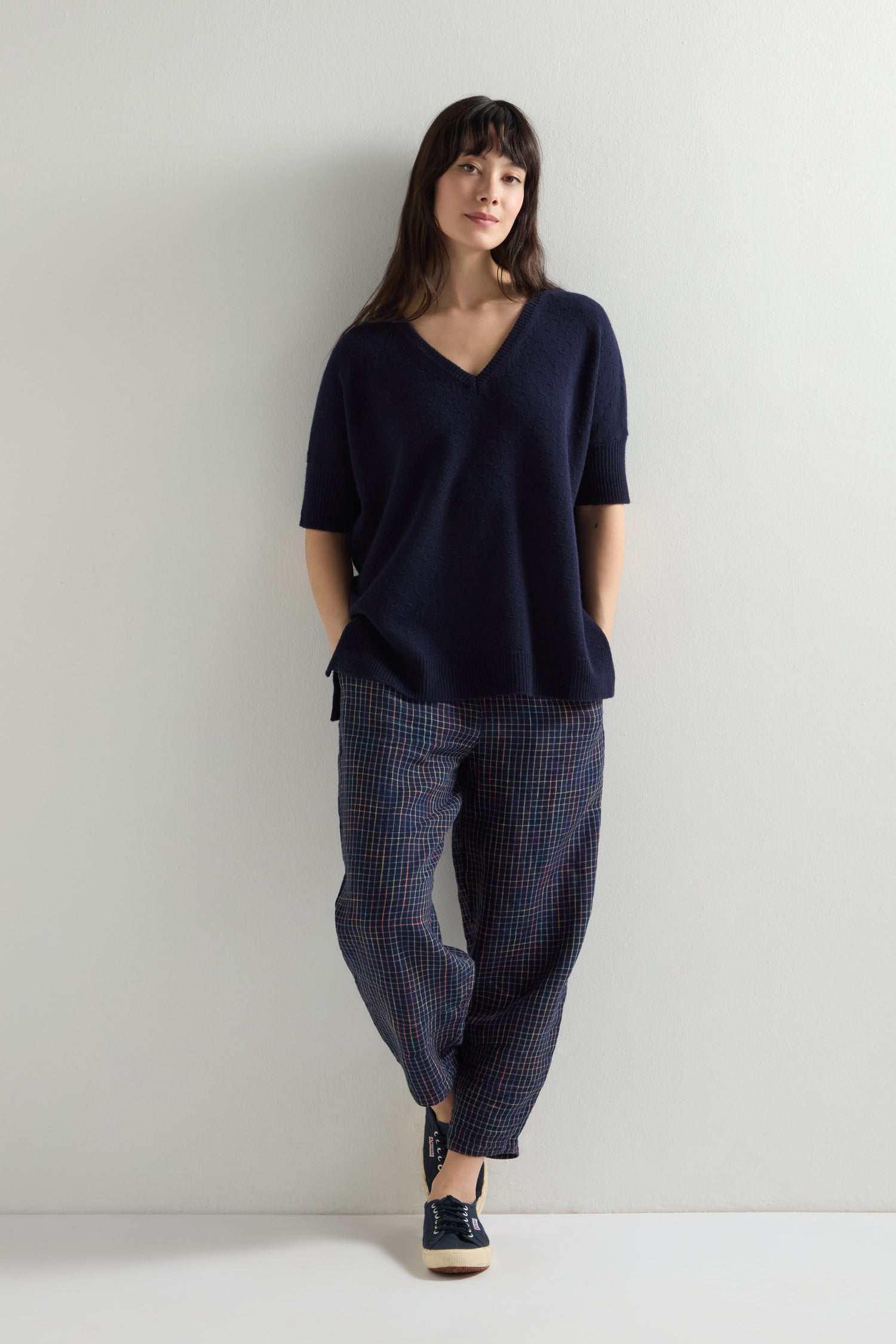 Merino Wool V Neck Knot Stitch Jumper