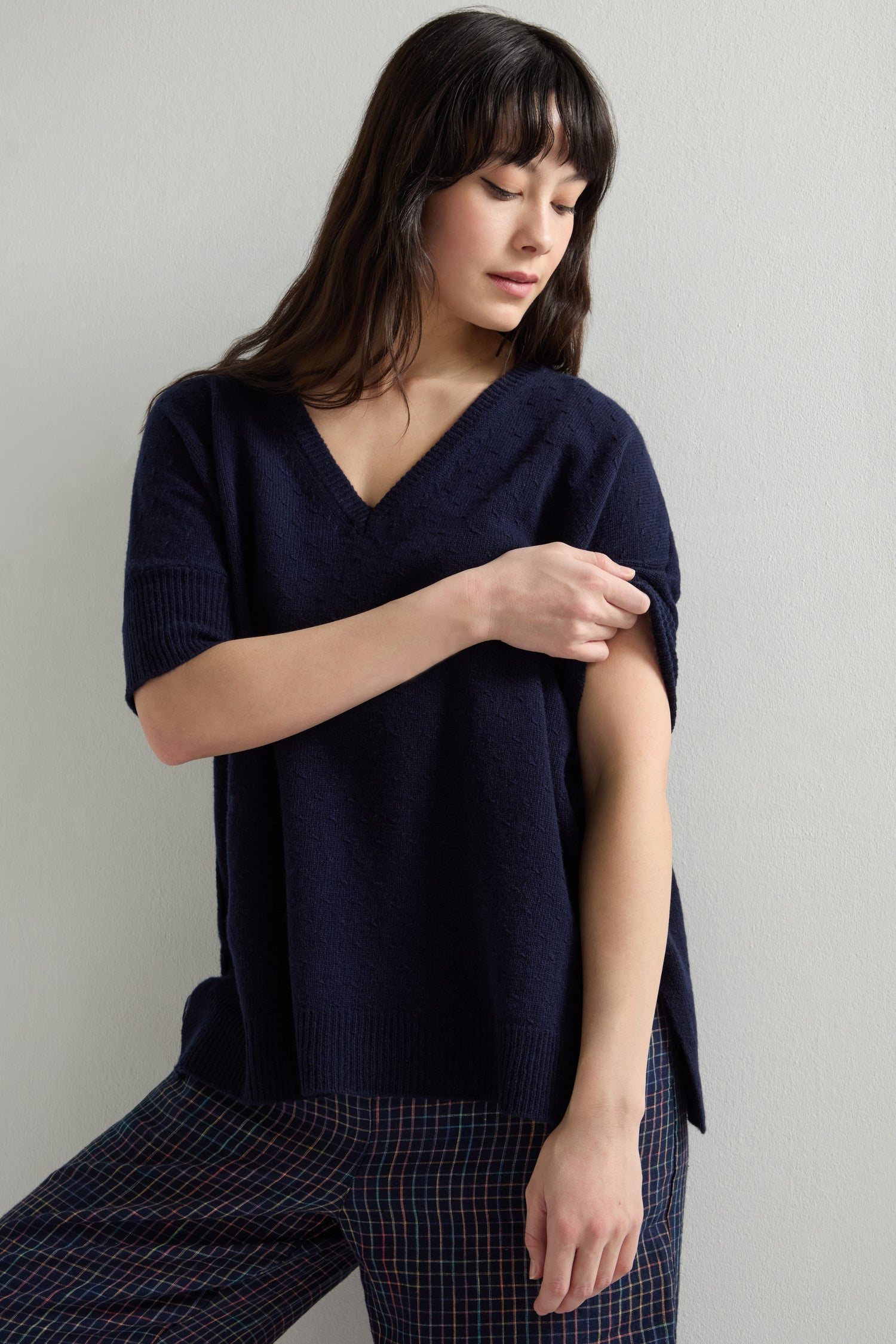 Merino Wool V Neck Knot Stitch Jumper