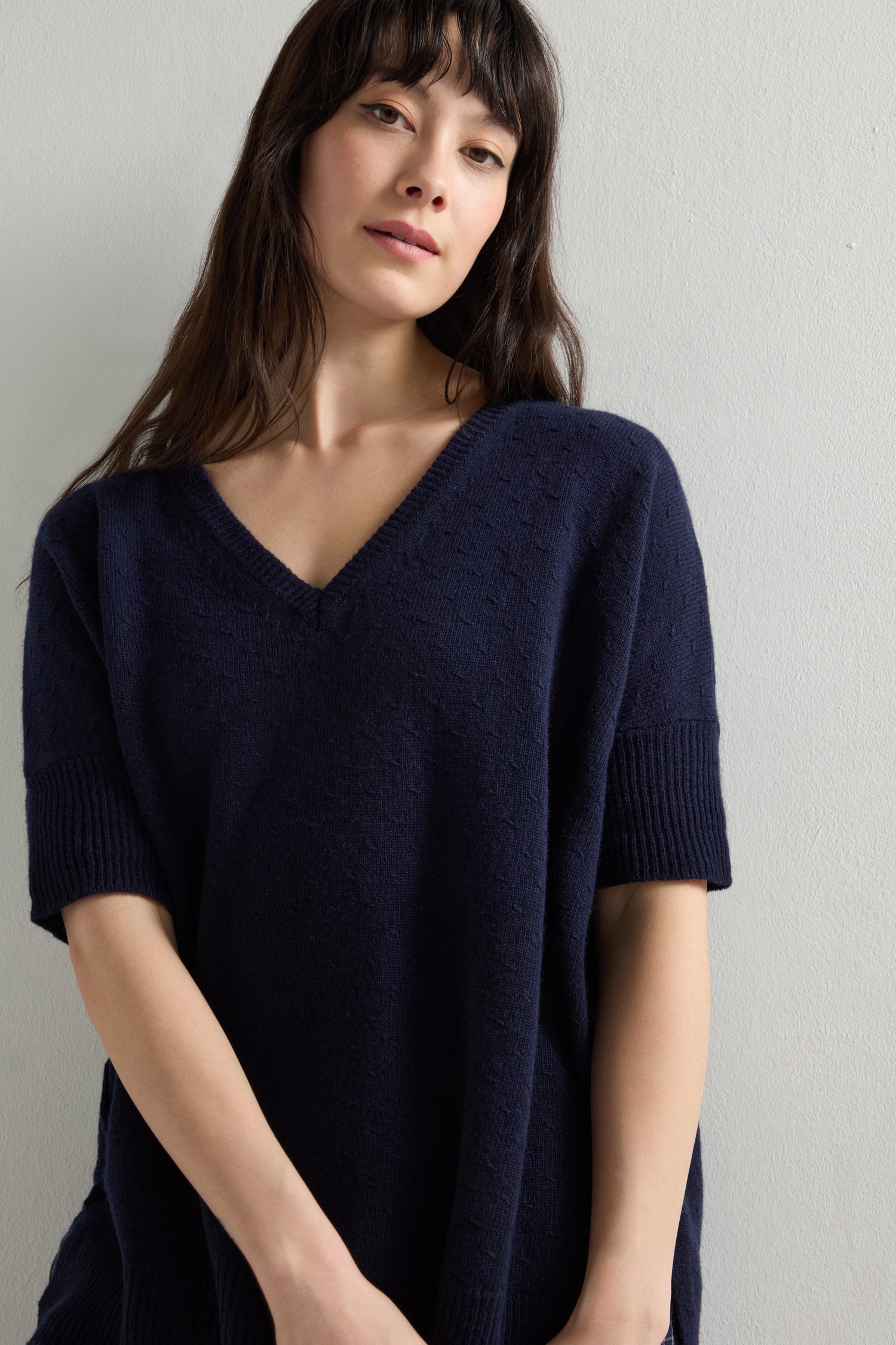 Merino Wool V Neck Knot Stitch Jumper