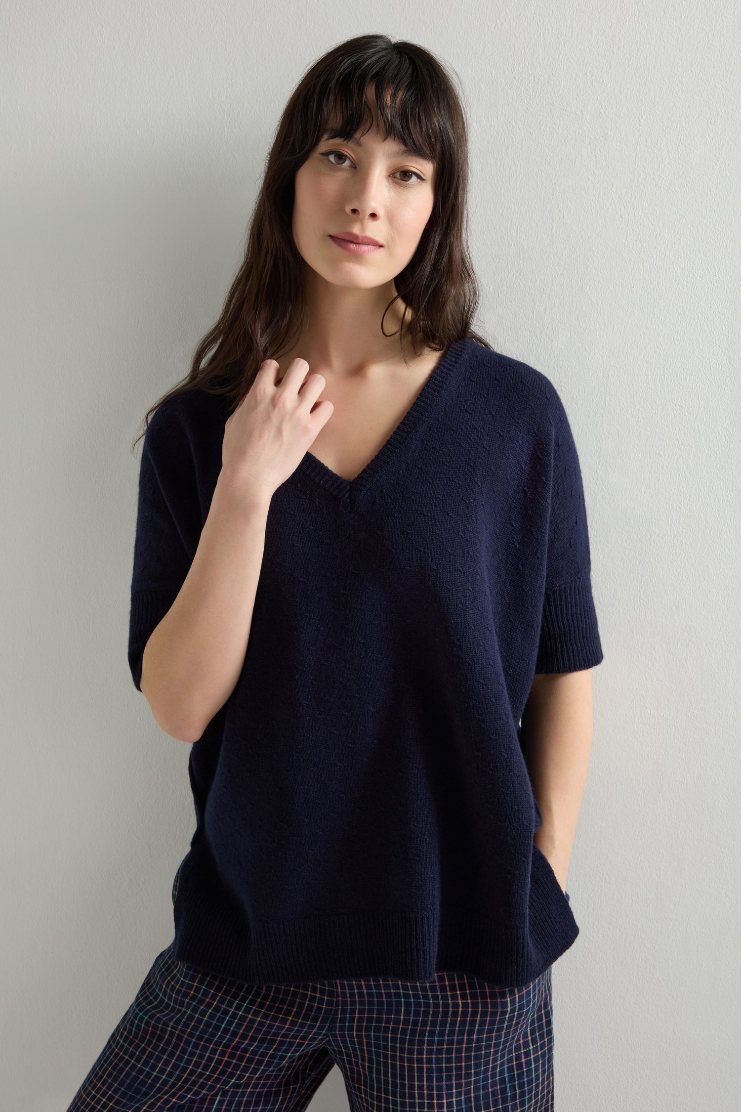 Merino Wool V Neck Knot Stitch Jumper