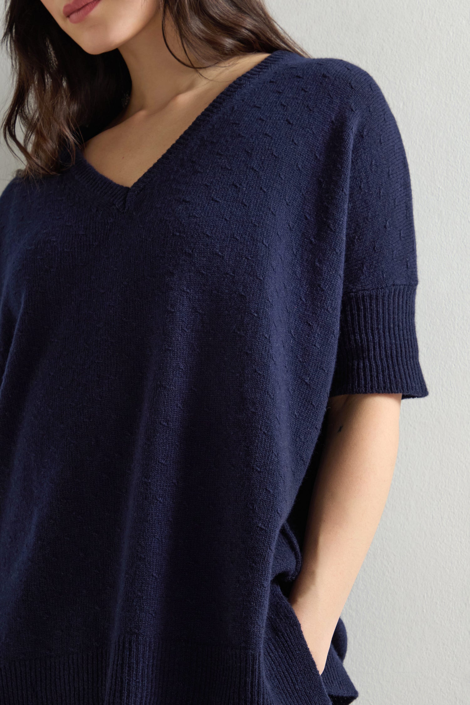 Merino Wool V Neck Knot Stitch Jumper