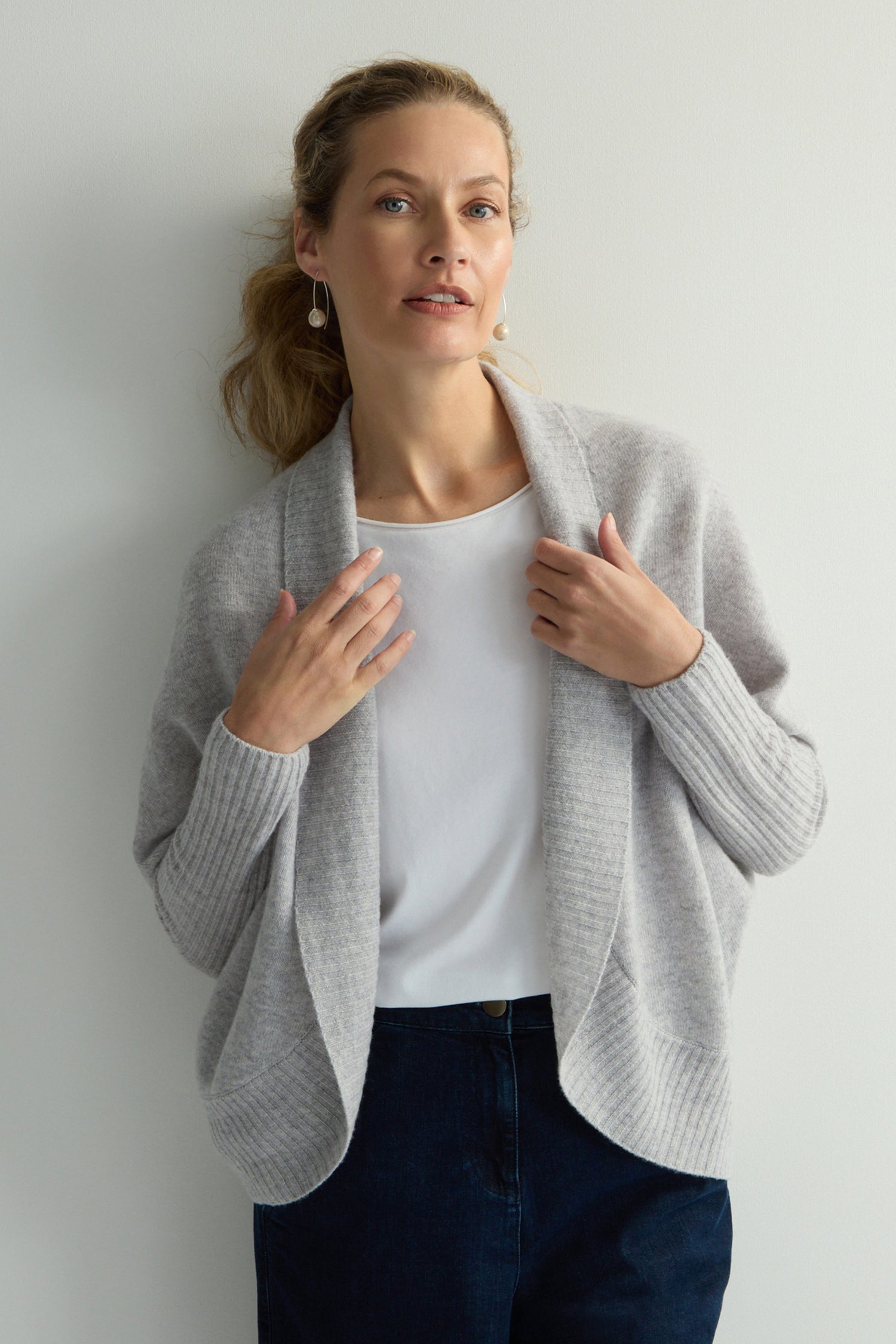 Merino Wool Ribbed Cuff Shawl Cardigan