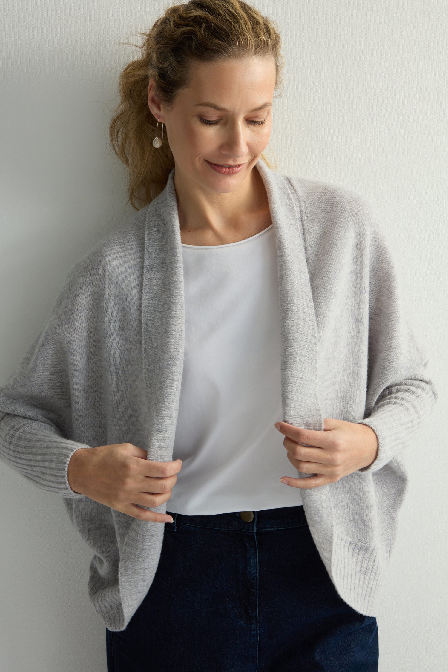 Merino Wool Ribbed Cuff Shawl Cardigan