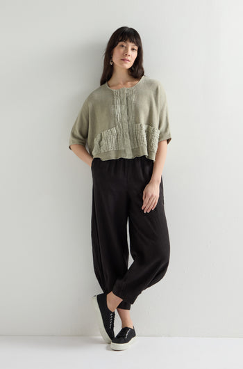 Cropped Cuff Linen Trouser