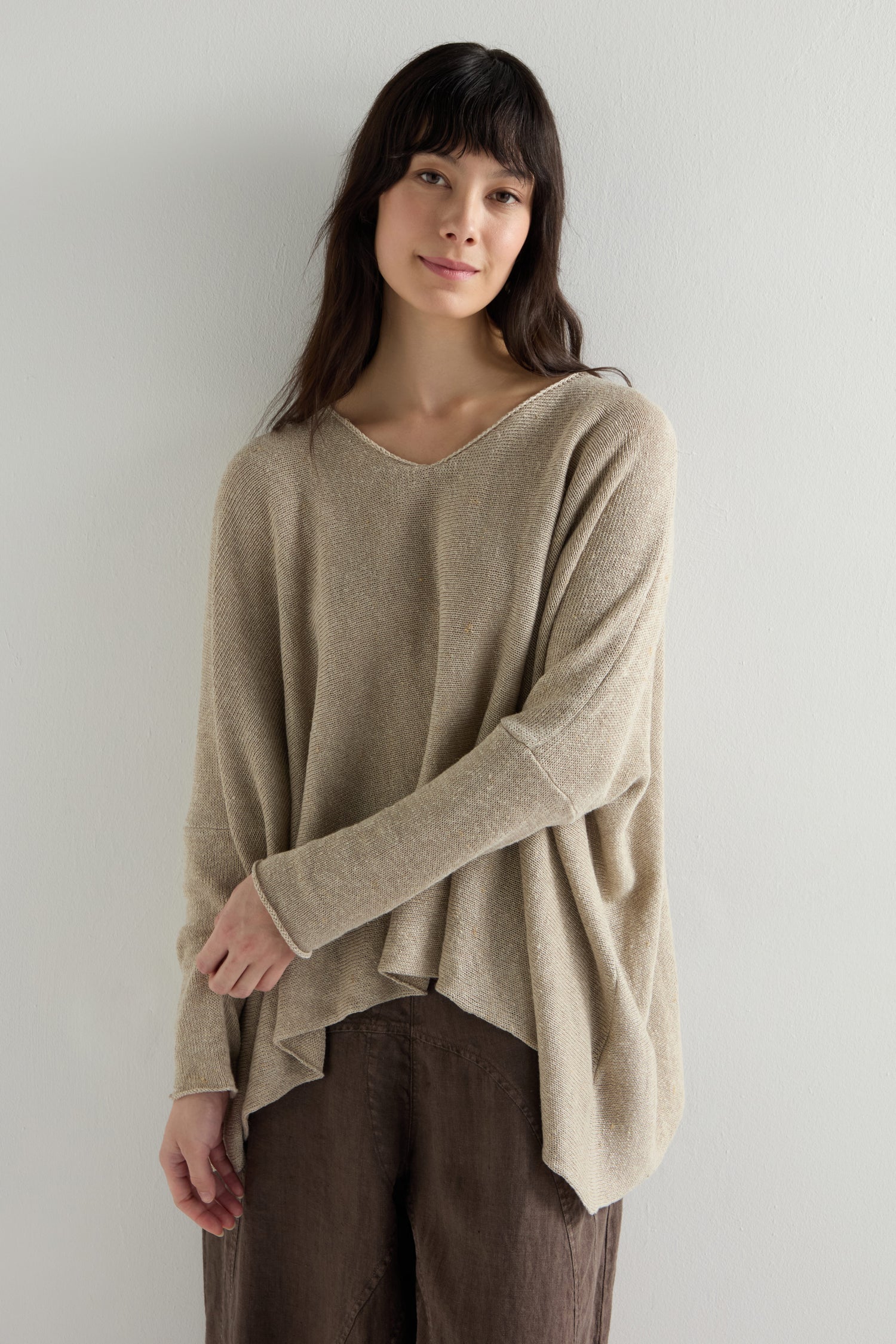 V Neck Boxy Linen Knit