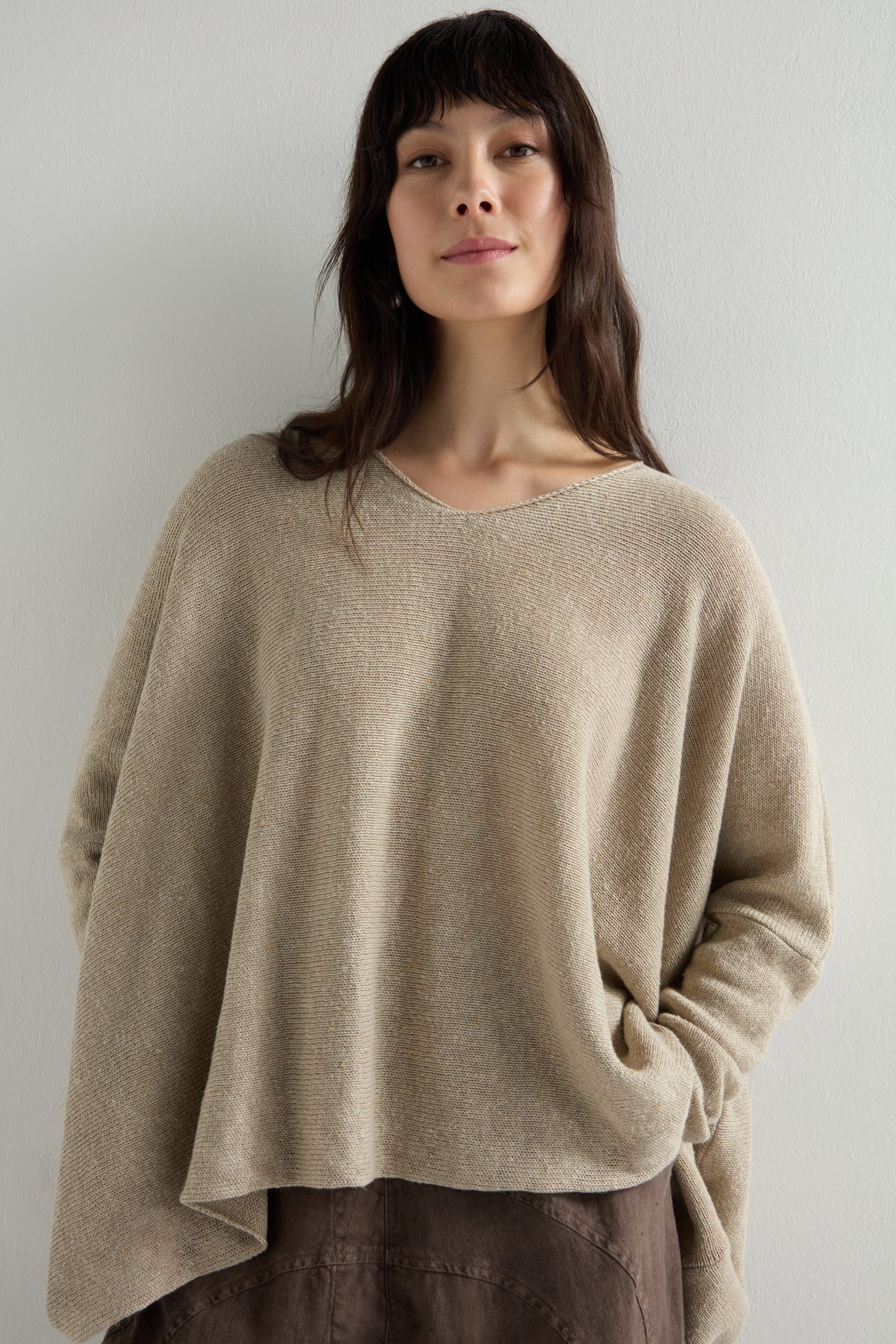 V Neck Boxy Linen Knit