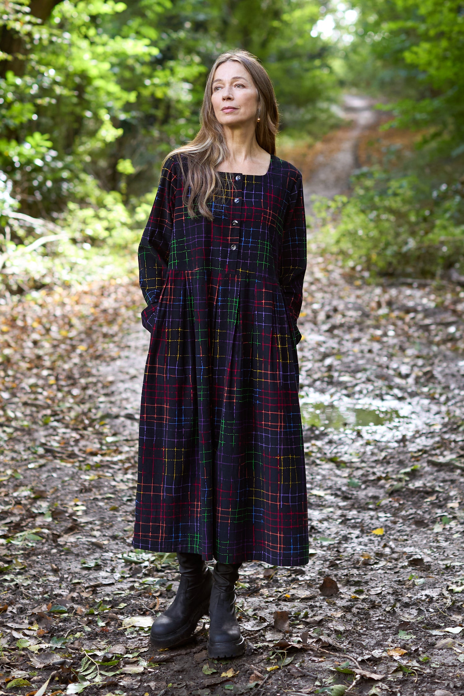 Stitched Check Cord Dress