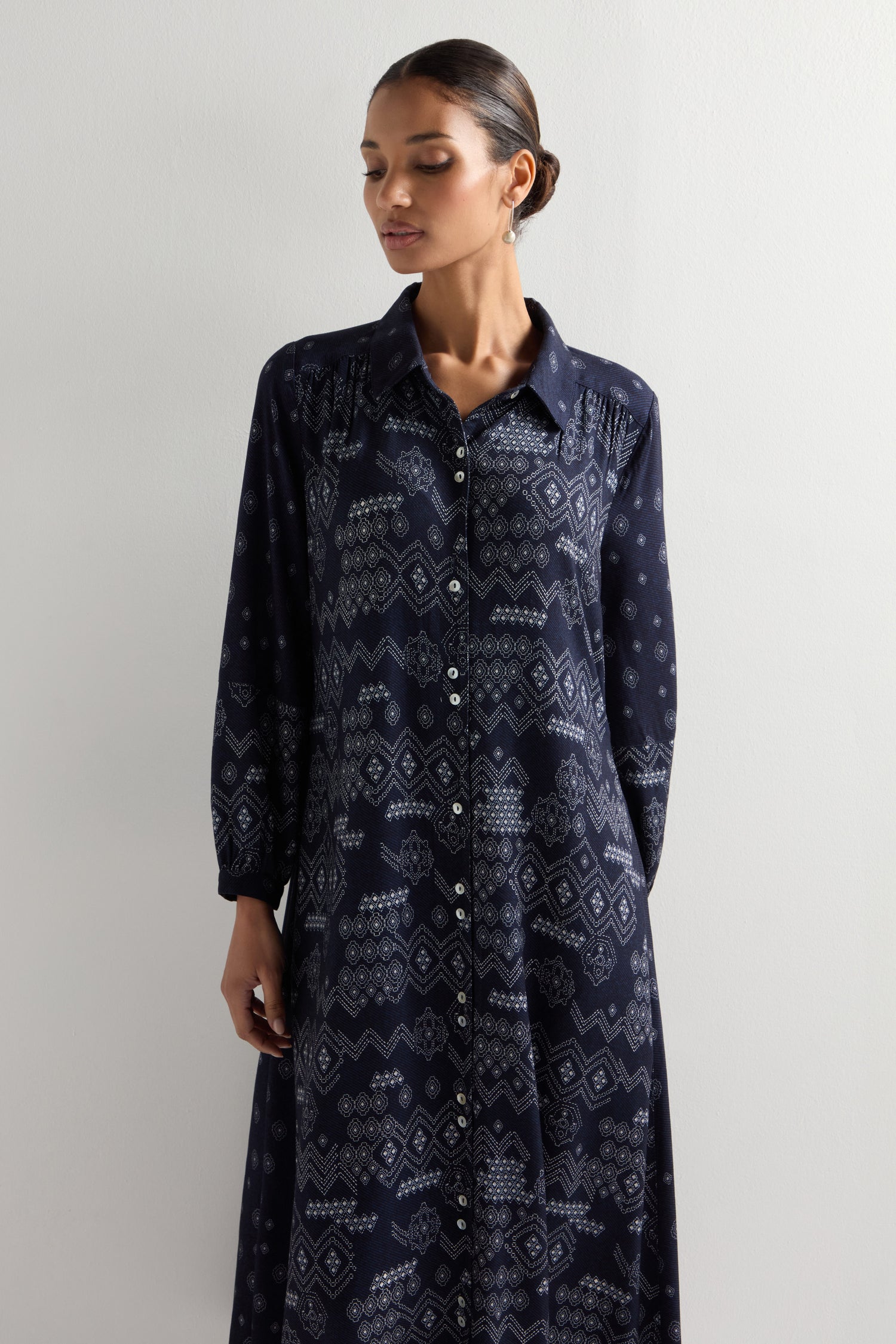 Stitched Print Shirt Dress