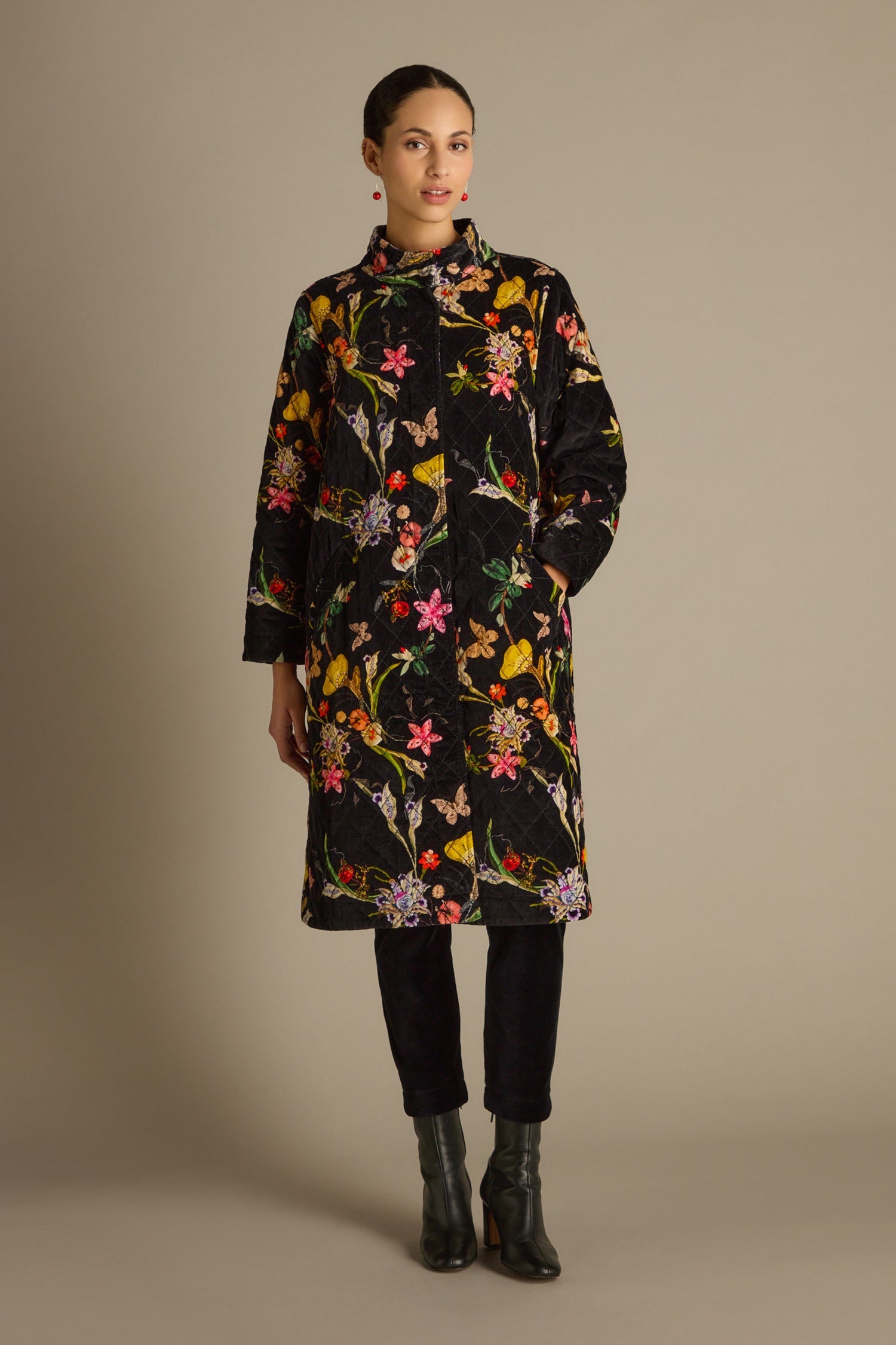 Velvet Vintage Floral Quilted Coat