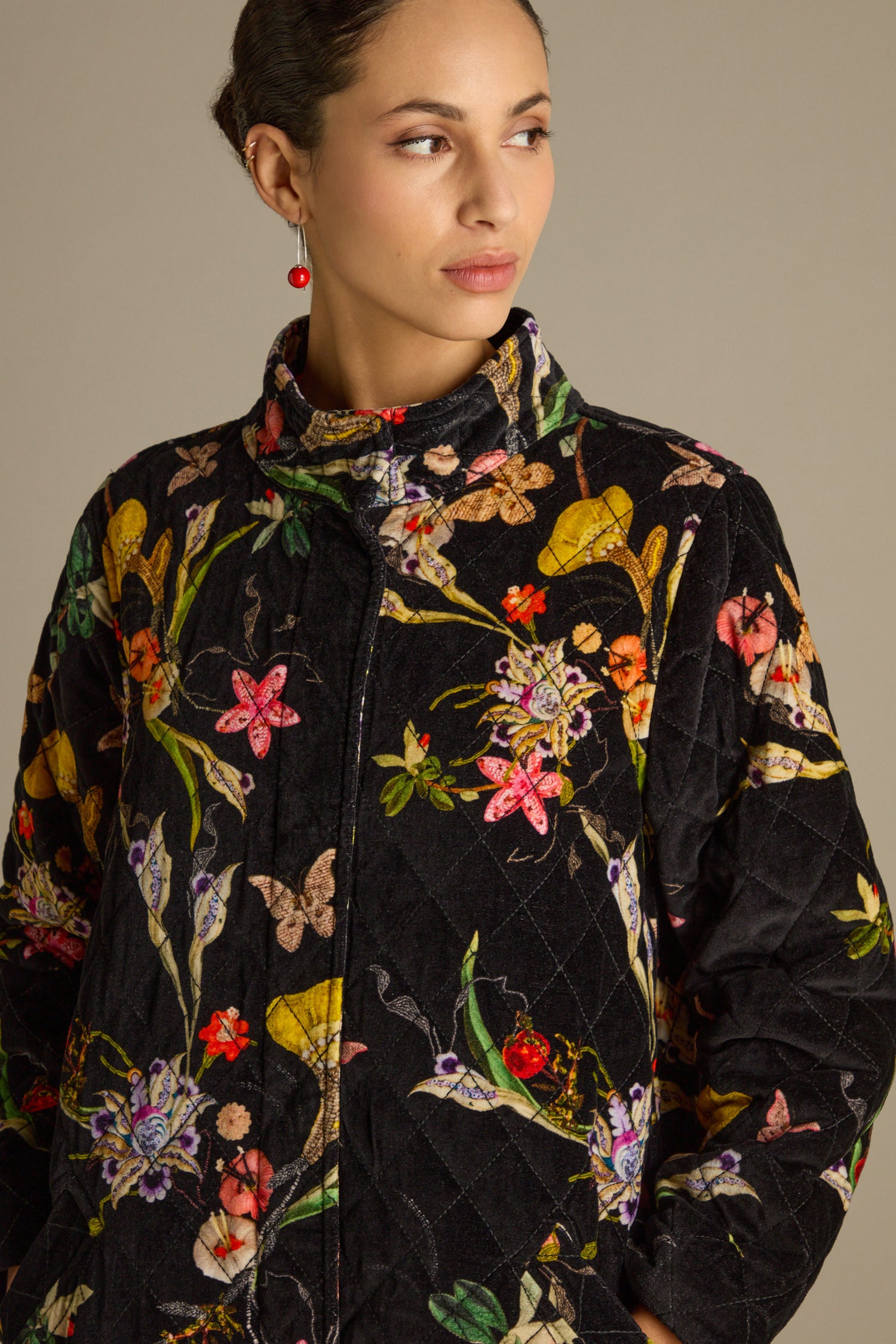 Velvet Vintage Floral Quilted Coat