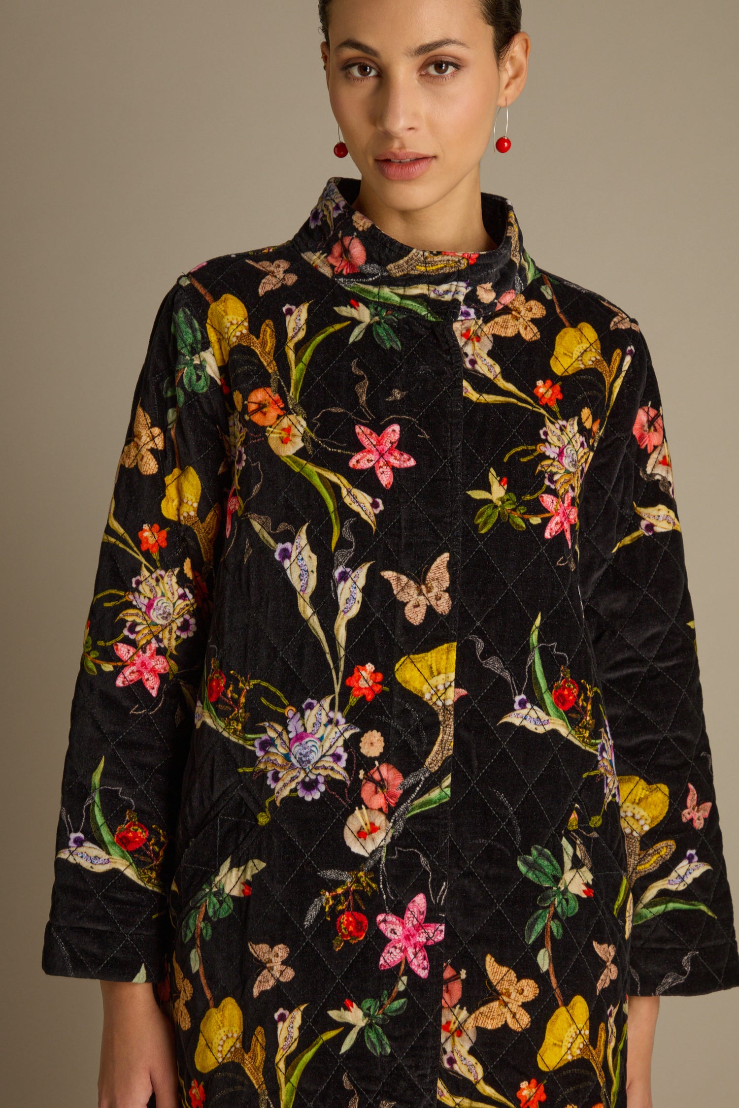 Velvet Vintage Floral Quilted Coat