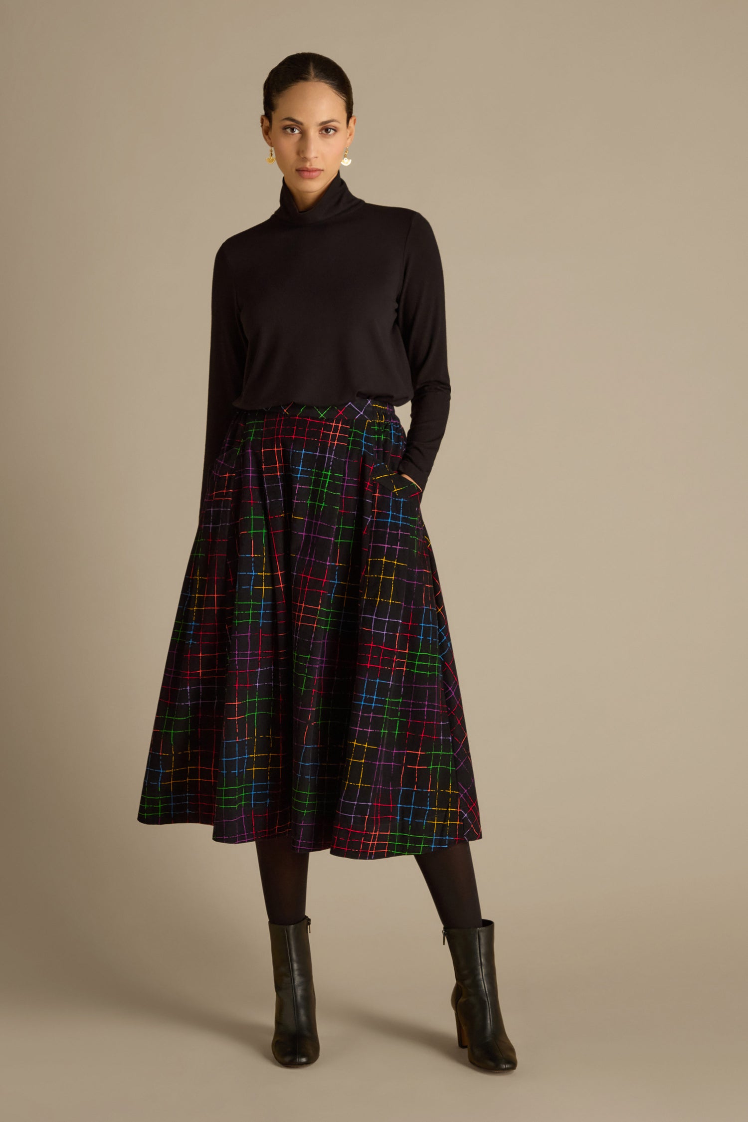 Stitched Check Cord Skirt