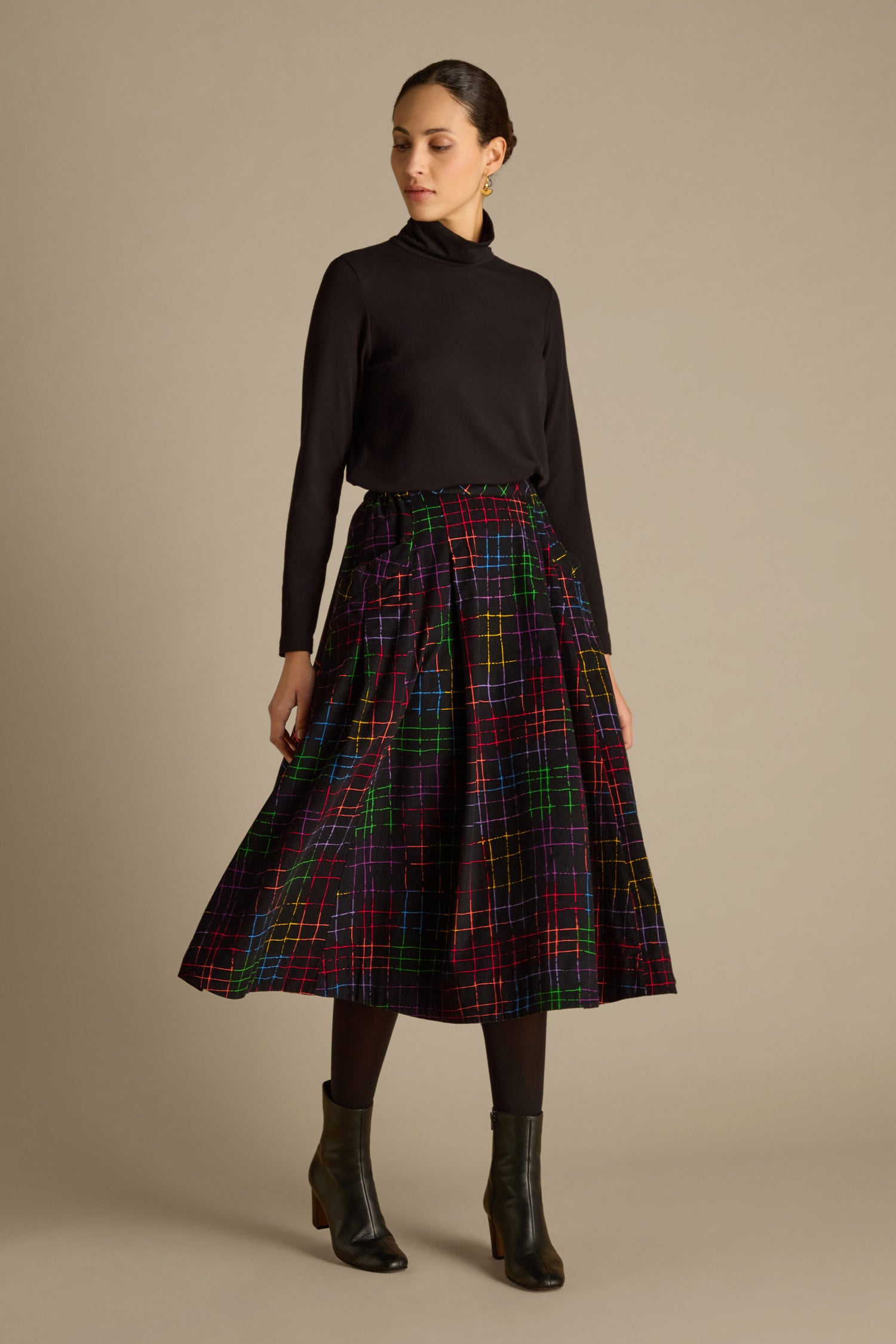 Stitched Check Cord Skirt