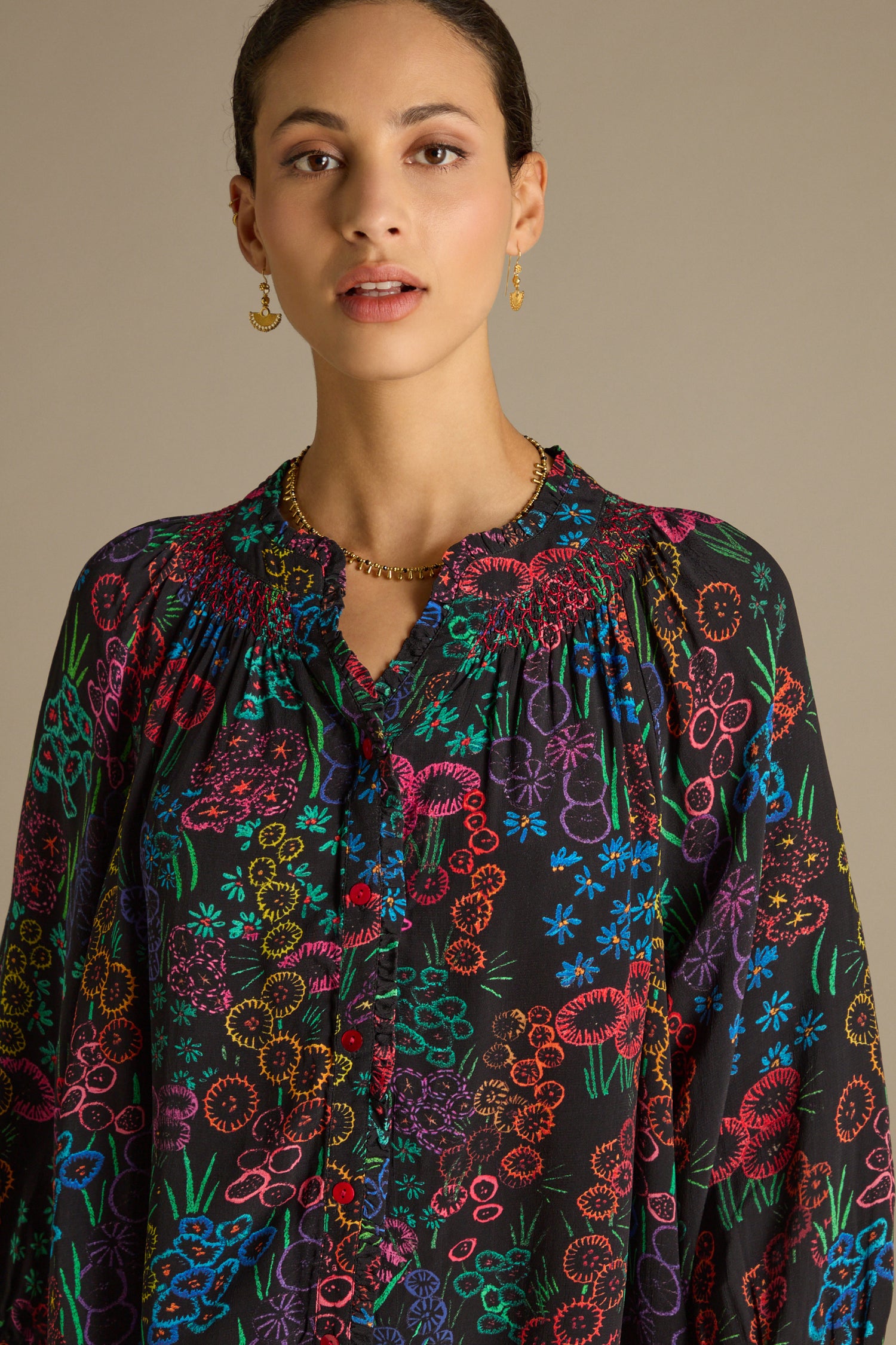 Floral Embroidery Print Shirt