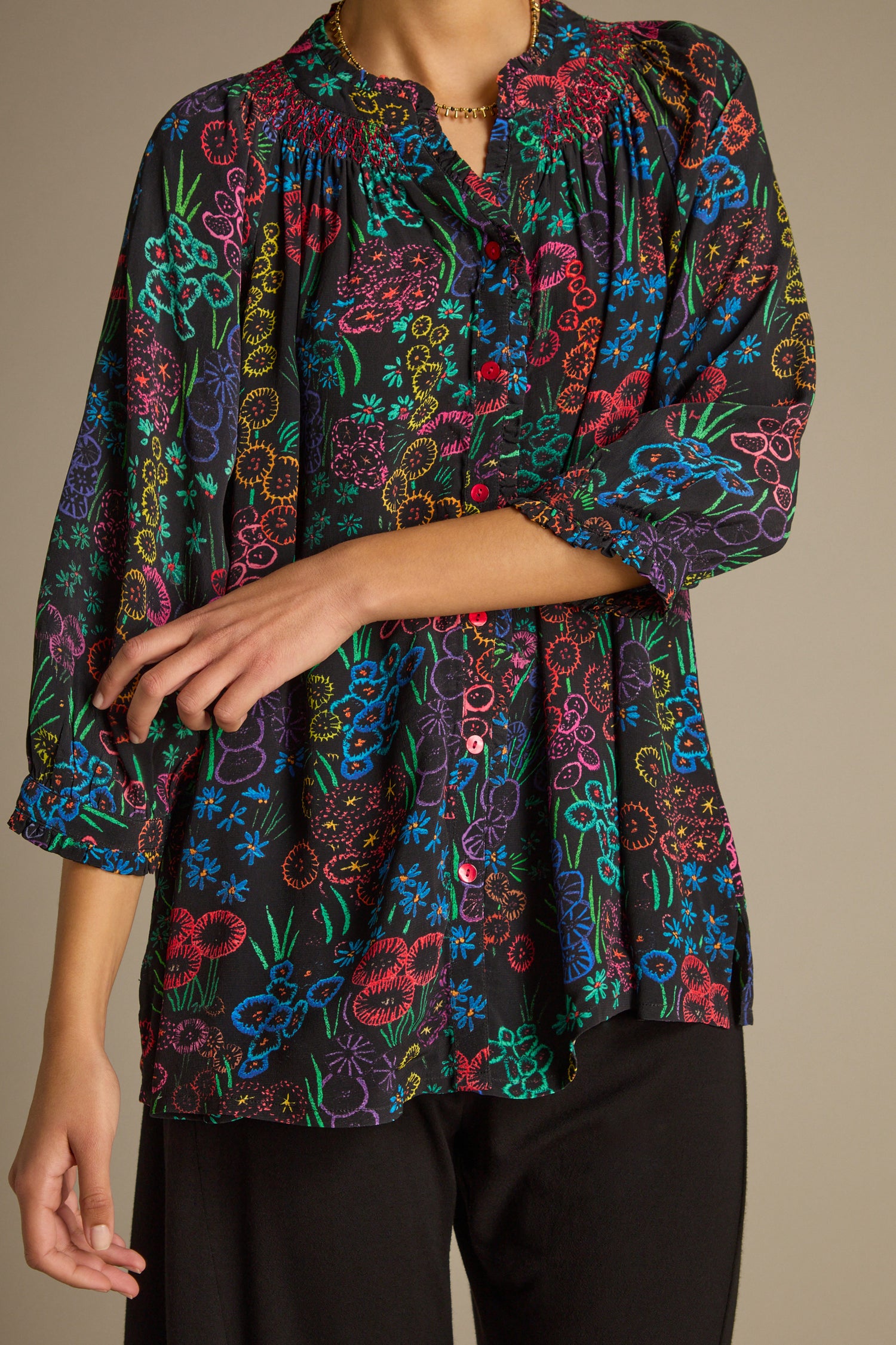 Floral Embroidery Print Shirt