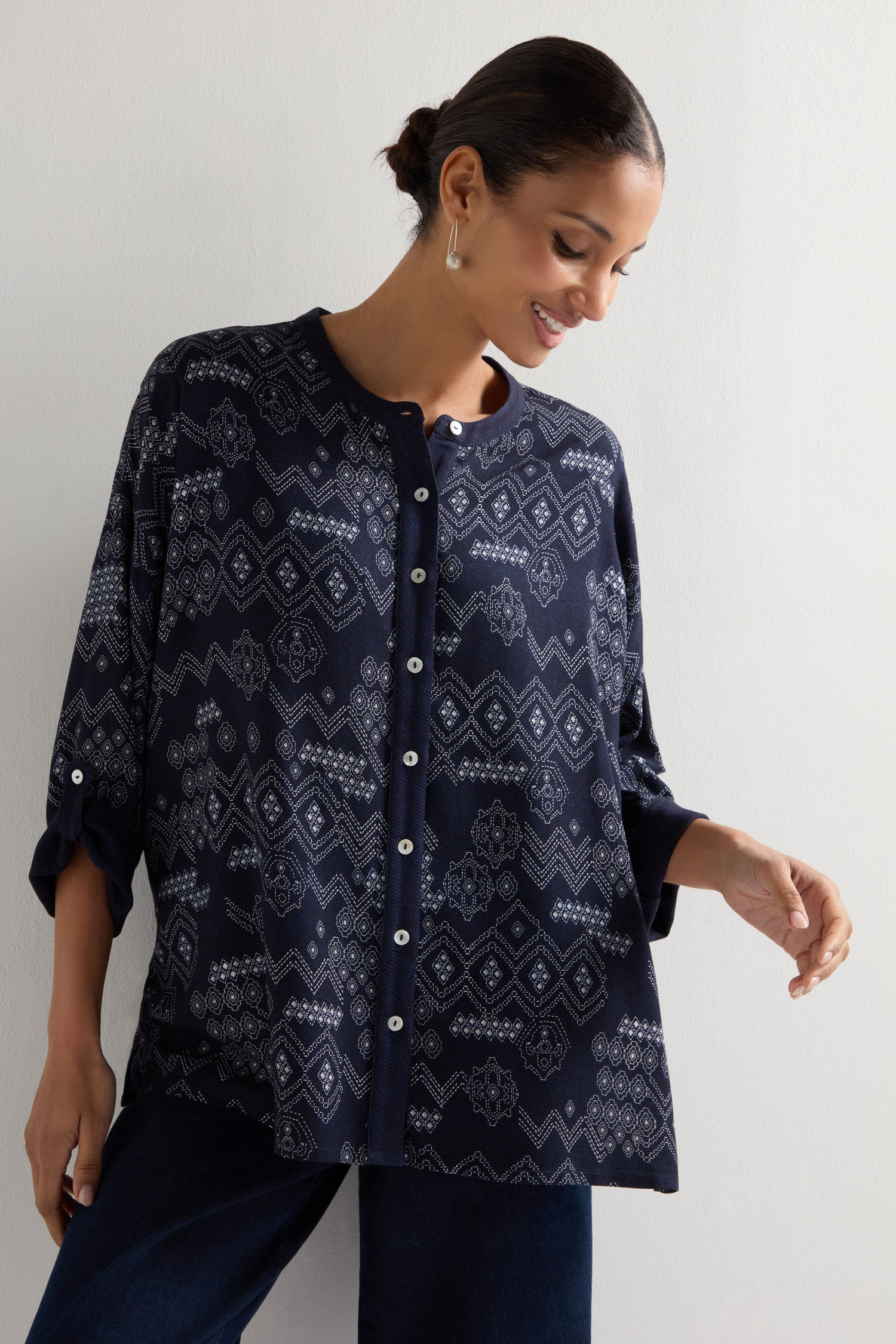 Stitched Print Boxy Shirt