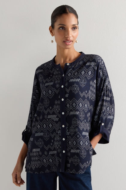 Stitched Print Boxy Shirt