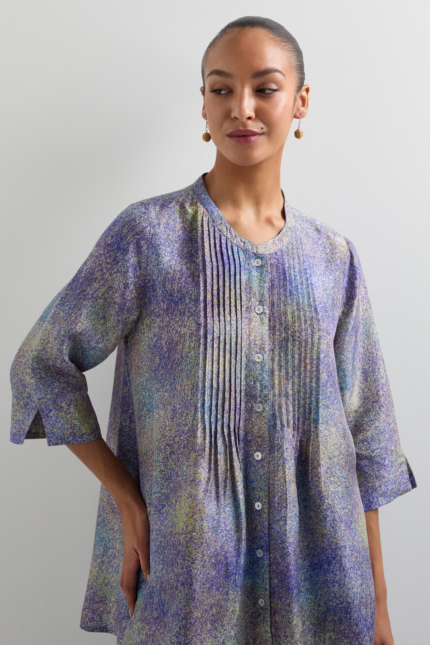 Abstract Speckled Silk Shirt