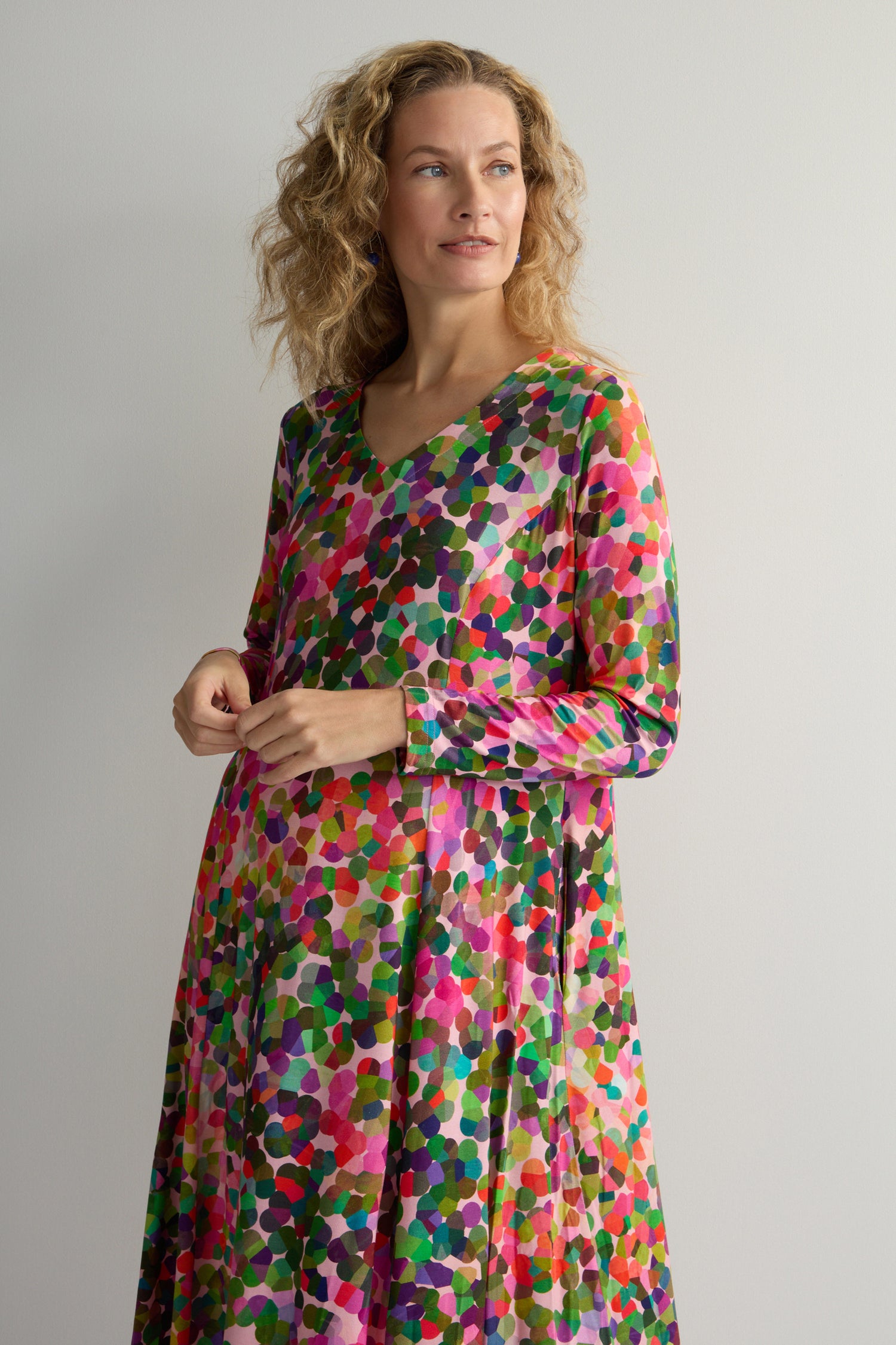 Abstract Confetti Jersey Flared Dress