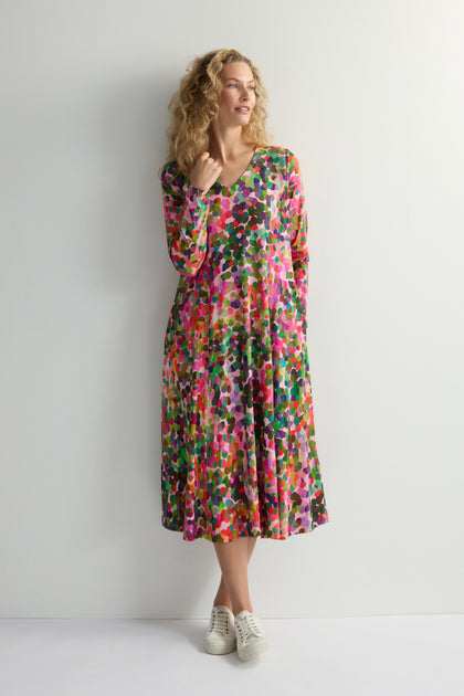 Abstract Confetti Jersey Flared Dress