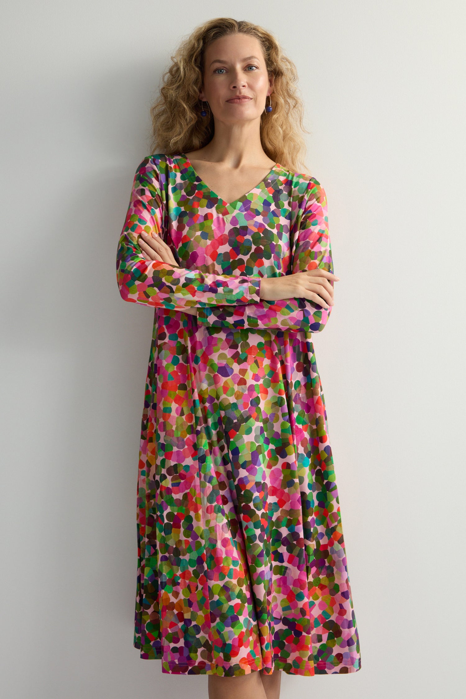 Abstract Confetti Jersey Flared Dress