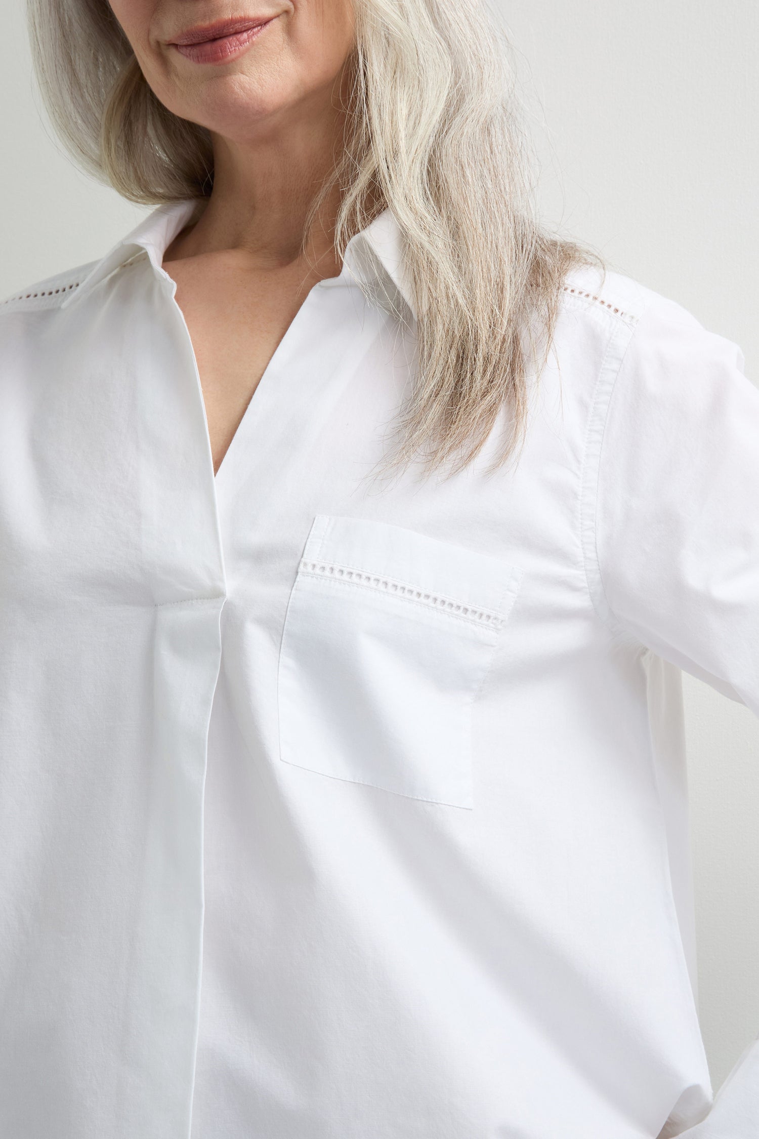 Cotton Ladder Stitch Collar Top