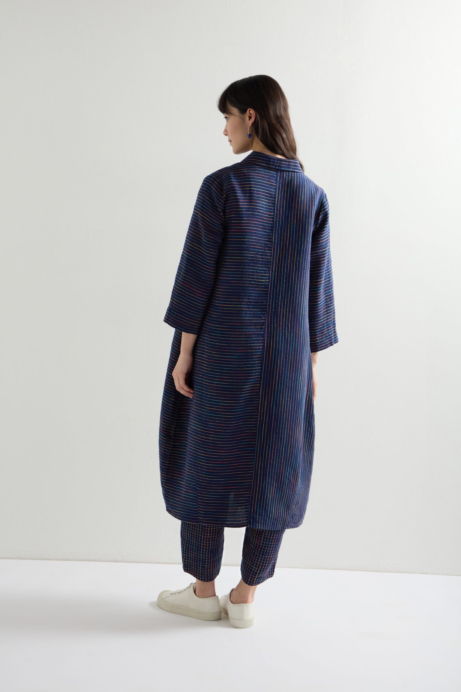 Linen Navy Space Dye Stripe Shirt Dress