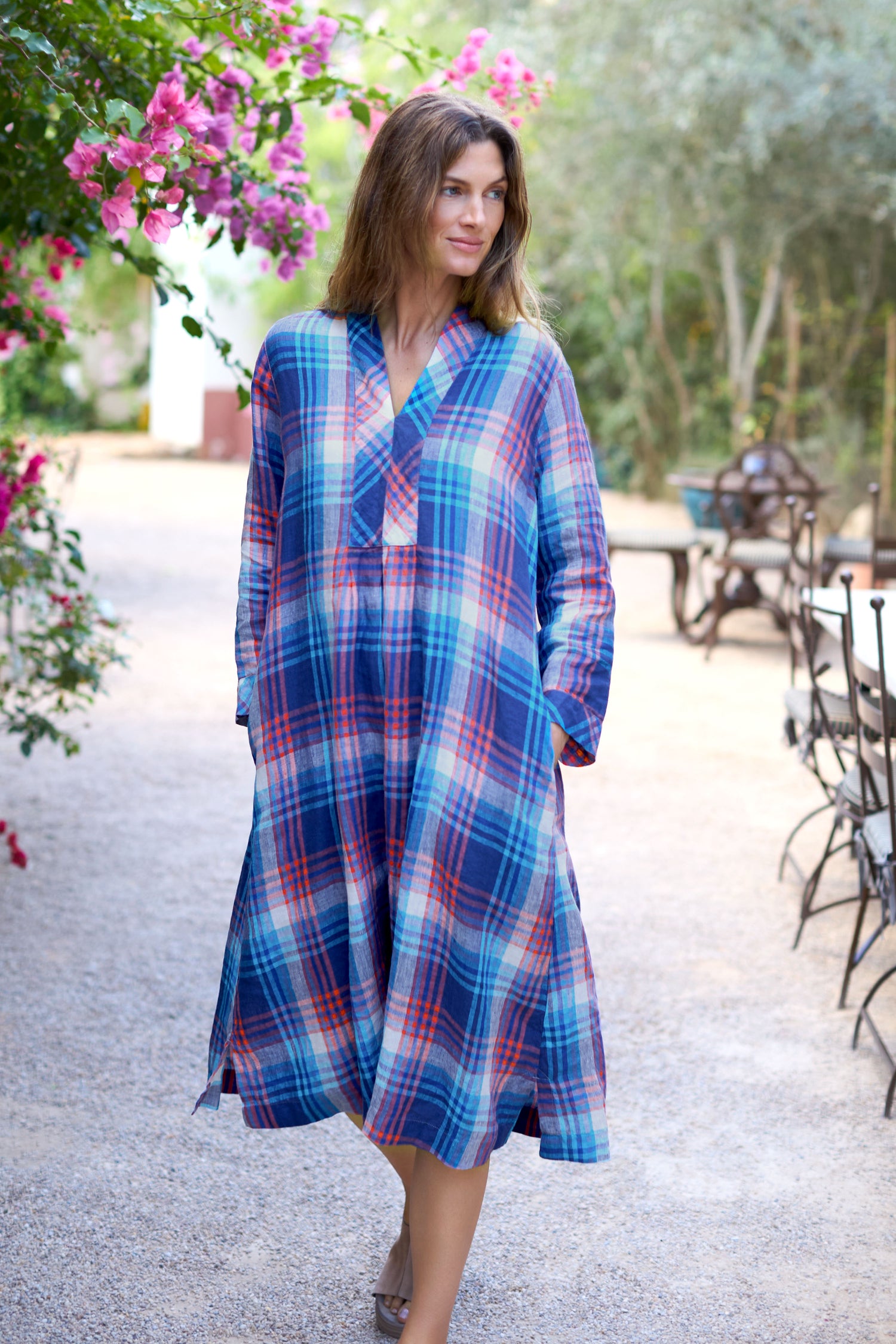 Linen Check Placket Dress