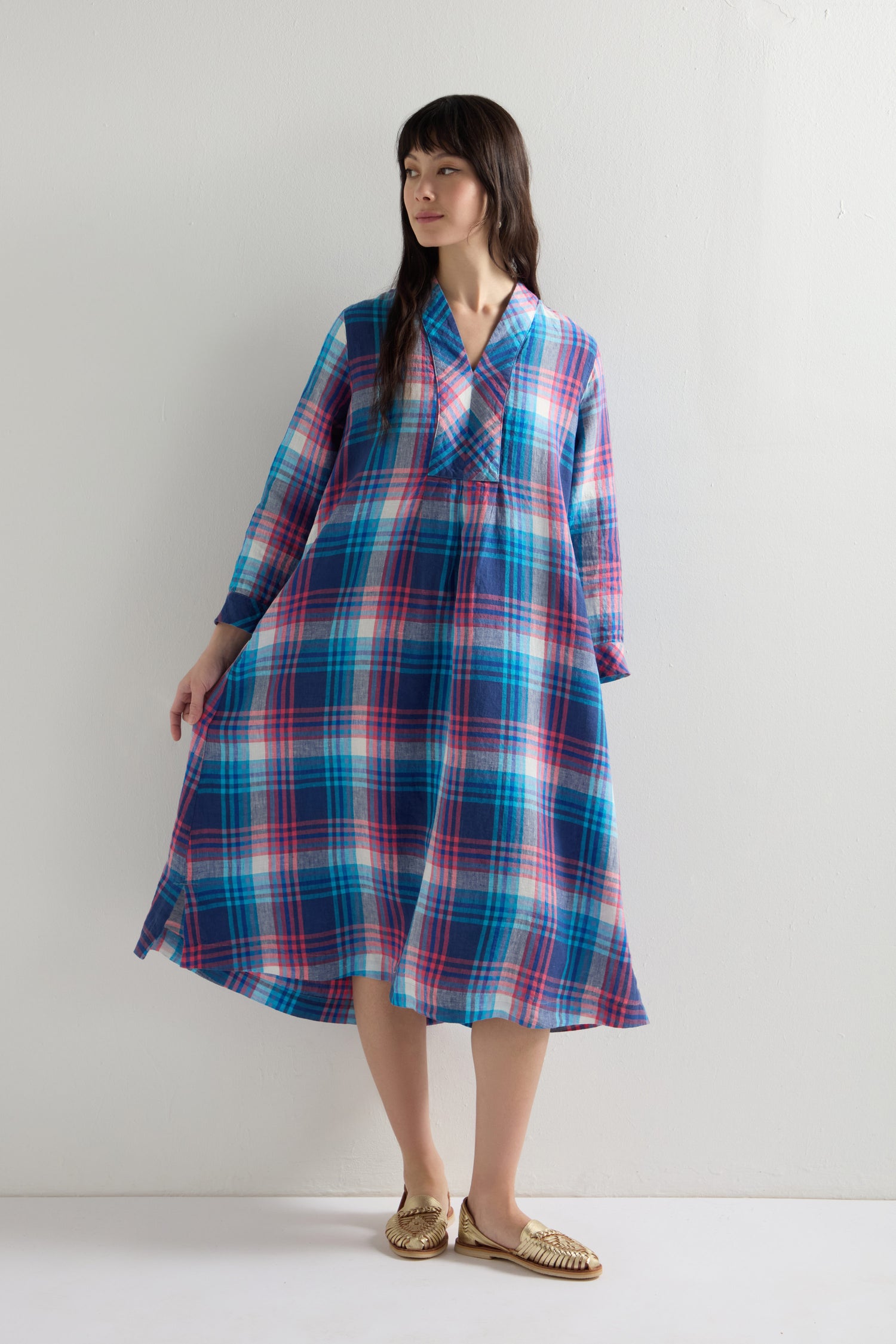 Linen Check Placket Dress