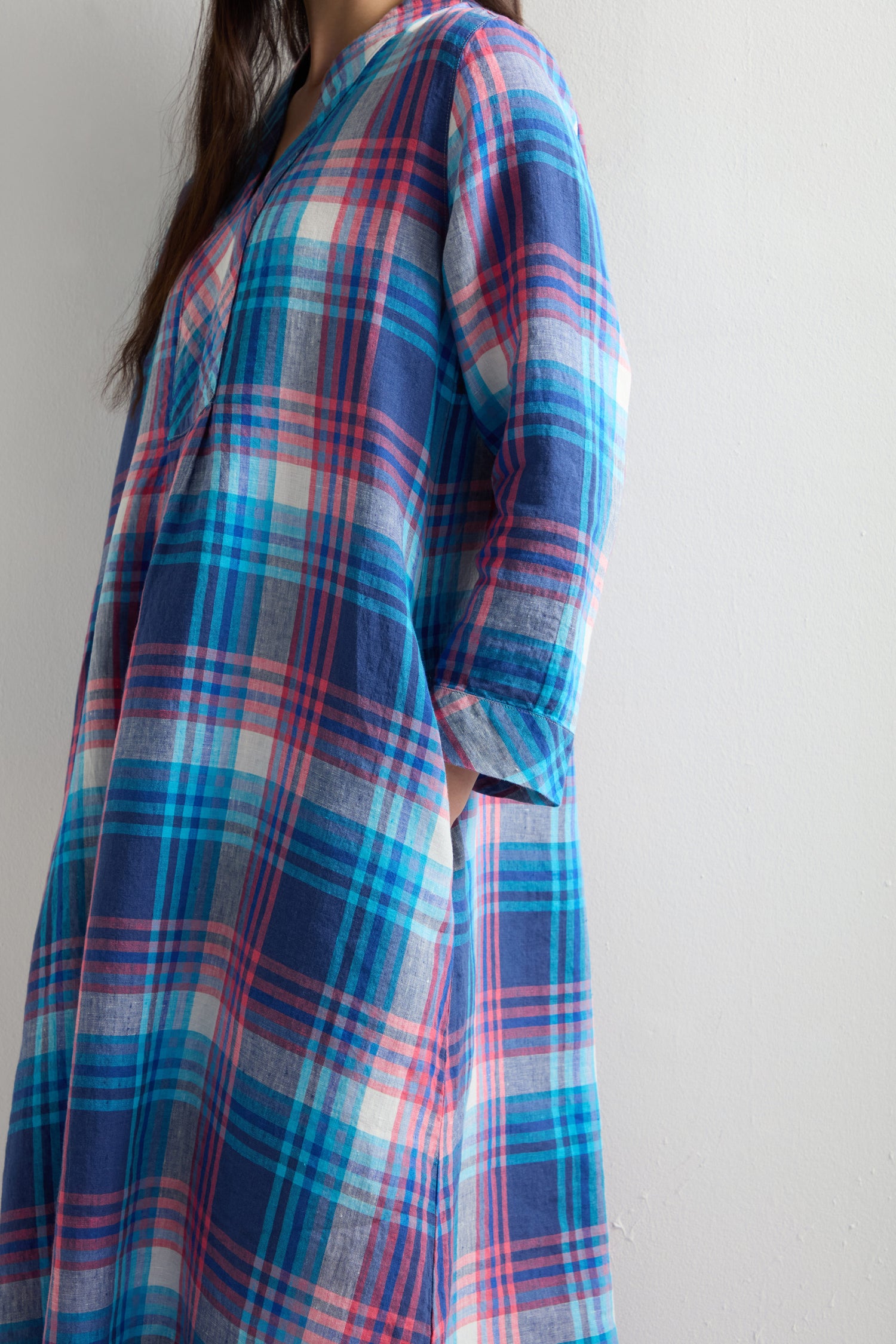 Linen Check Placket Dress