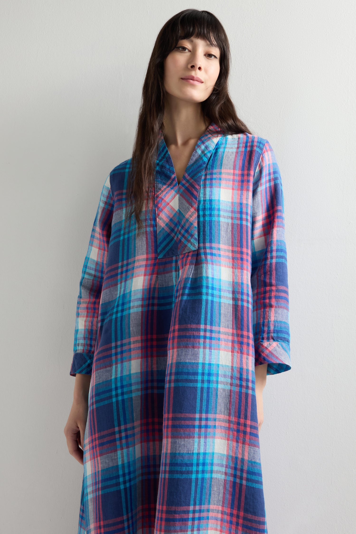 Linen Check Placket Dress