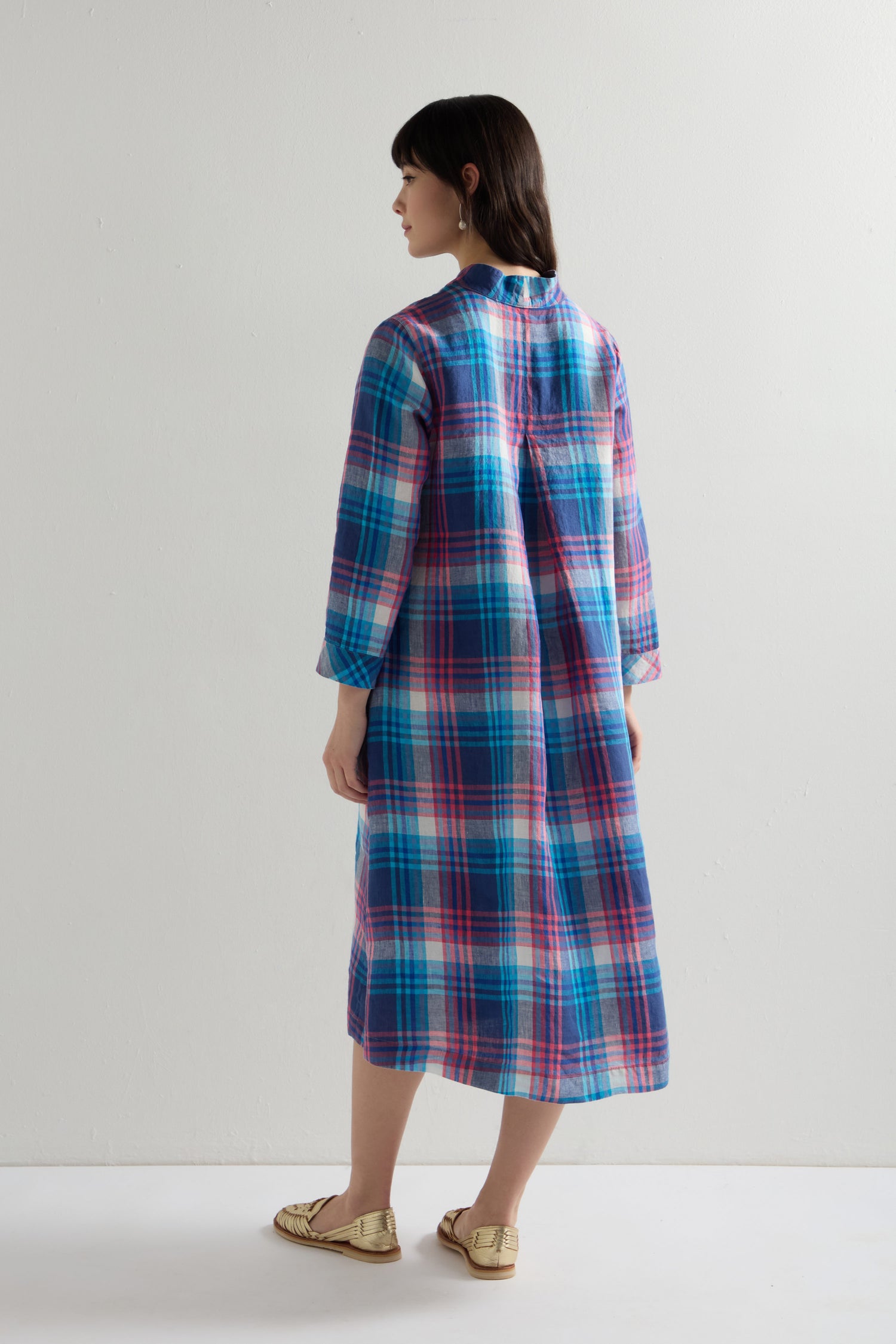 Linen Check Placket Dress