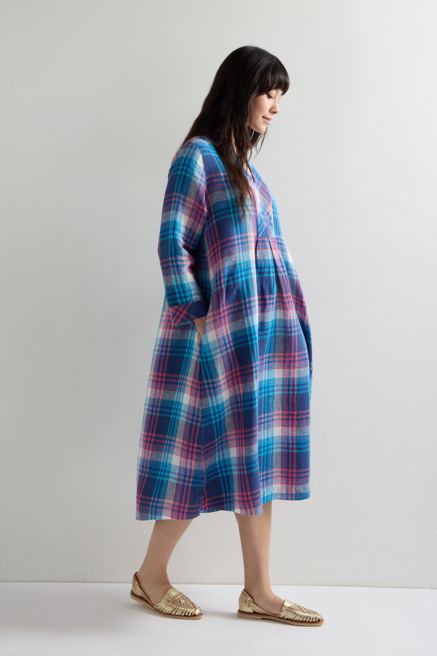 Linen Check Placket Dress