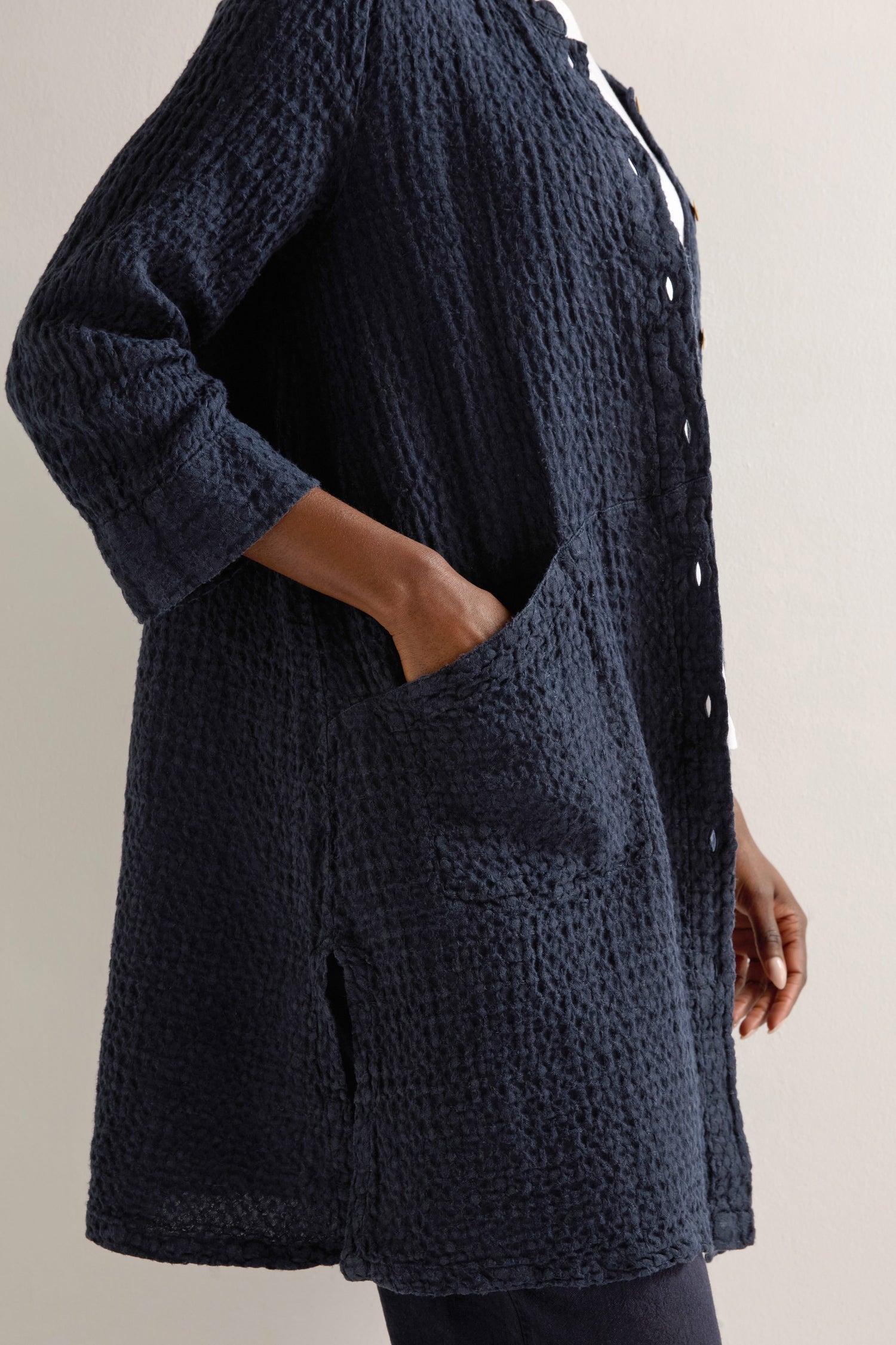 Waffle Linen Long Jacket