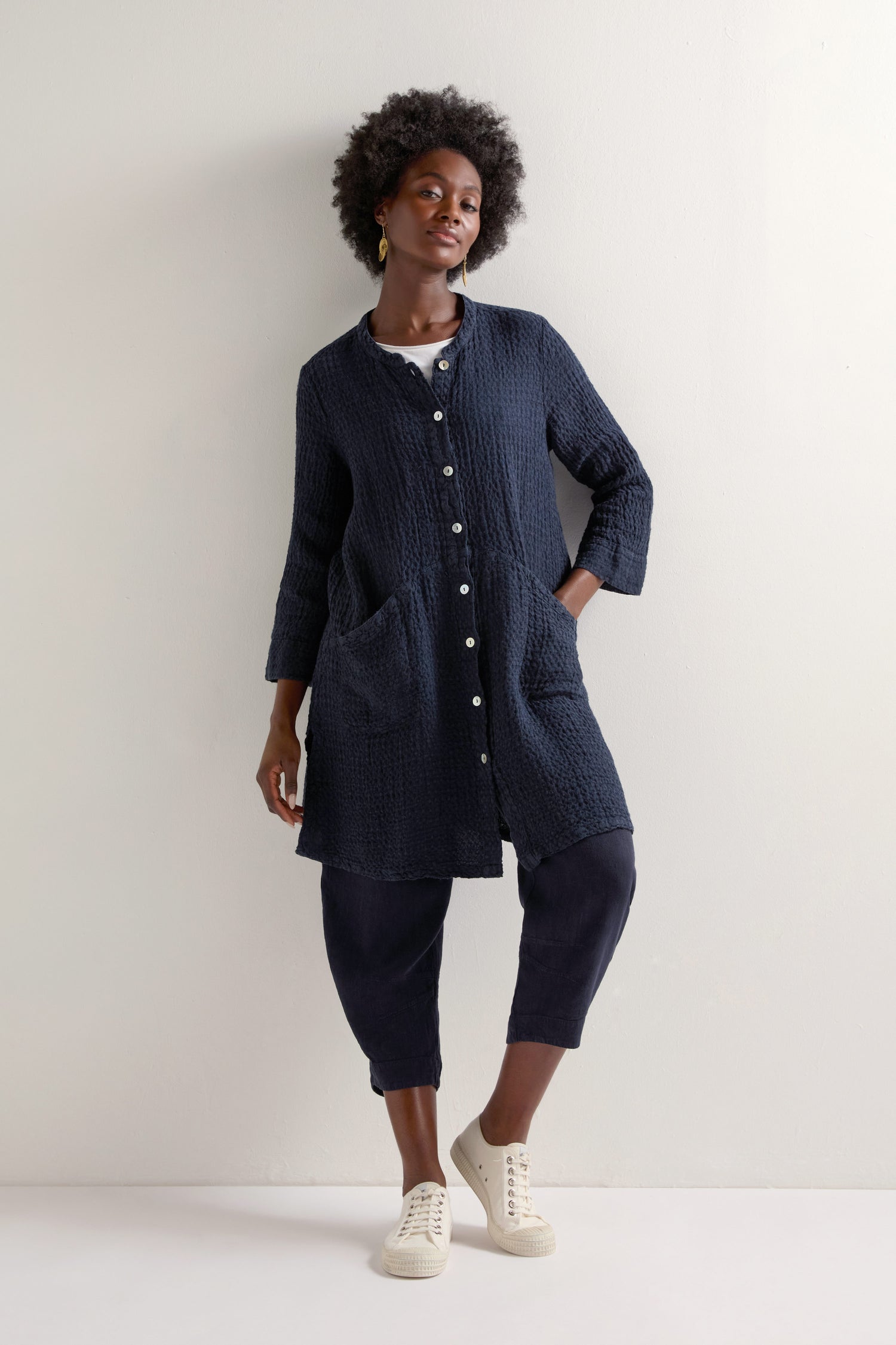 Waffle Linen Long Jacket