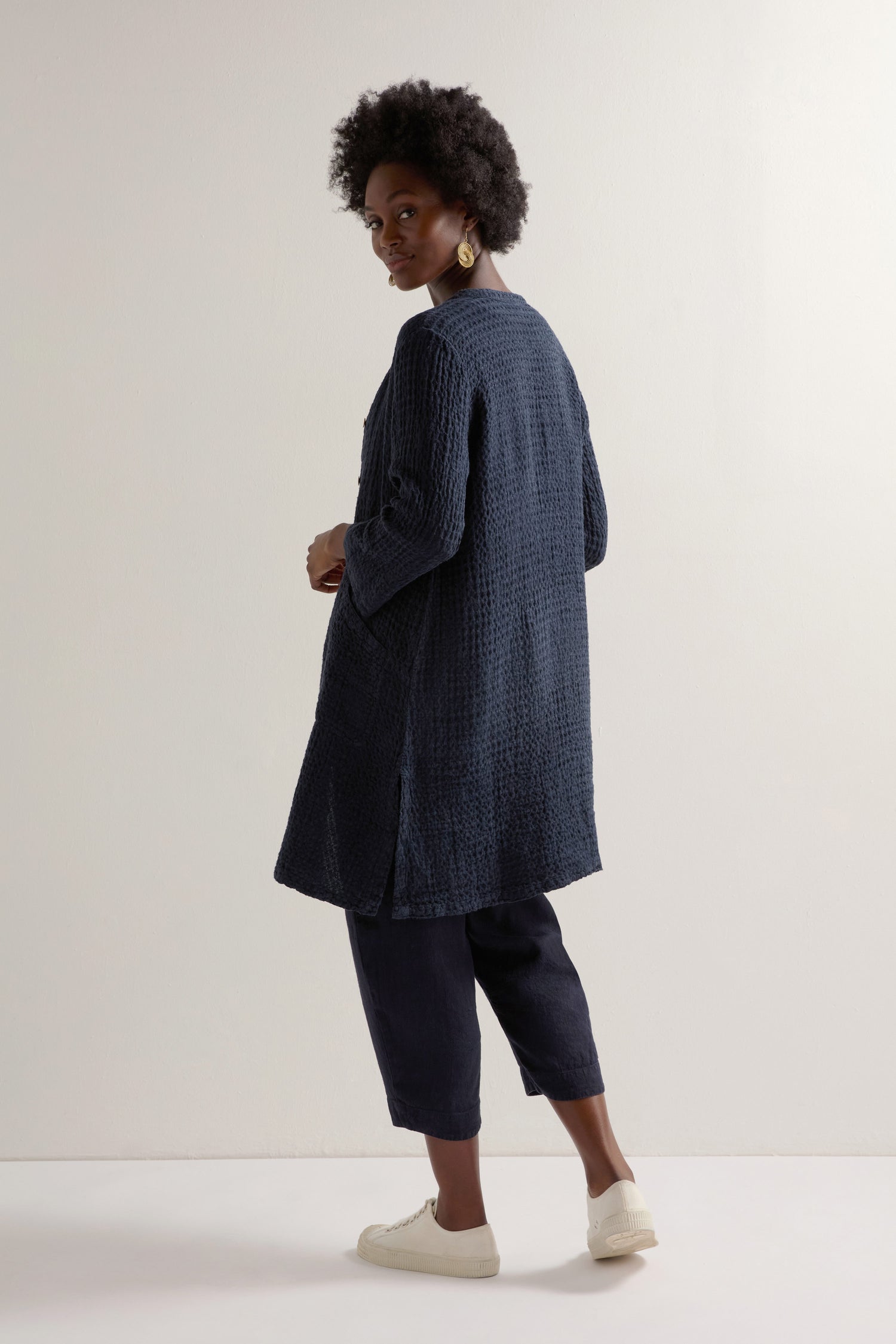 Waffle Linen Long Jacket